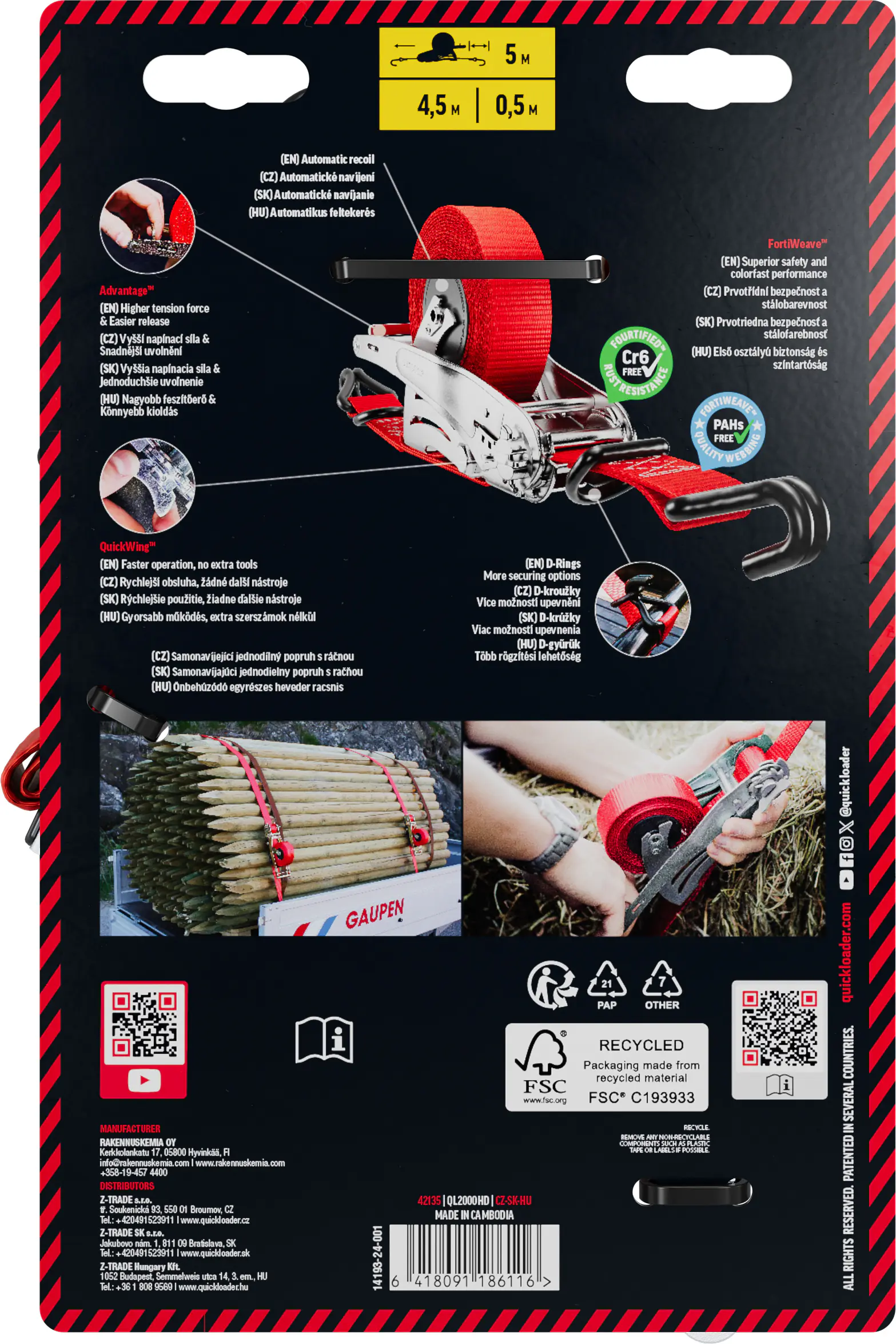 QUICKLOADER® Spanngurt Retractable 35 mm x 5 m 1 Stück rot