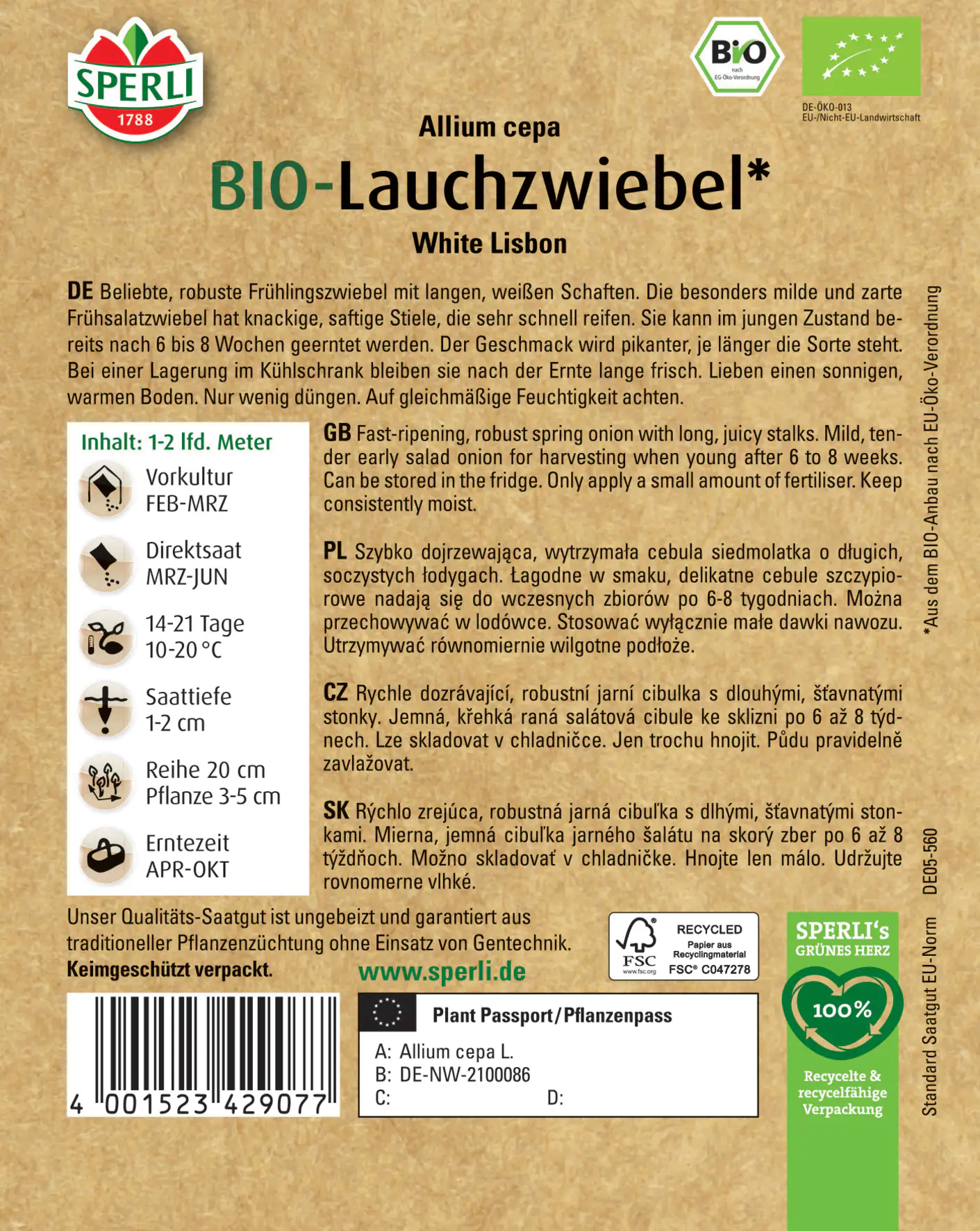 Sperli BIO Lauchzwiebel
