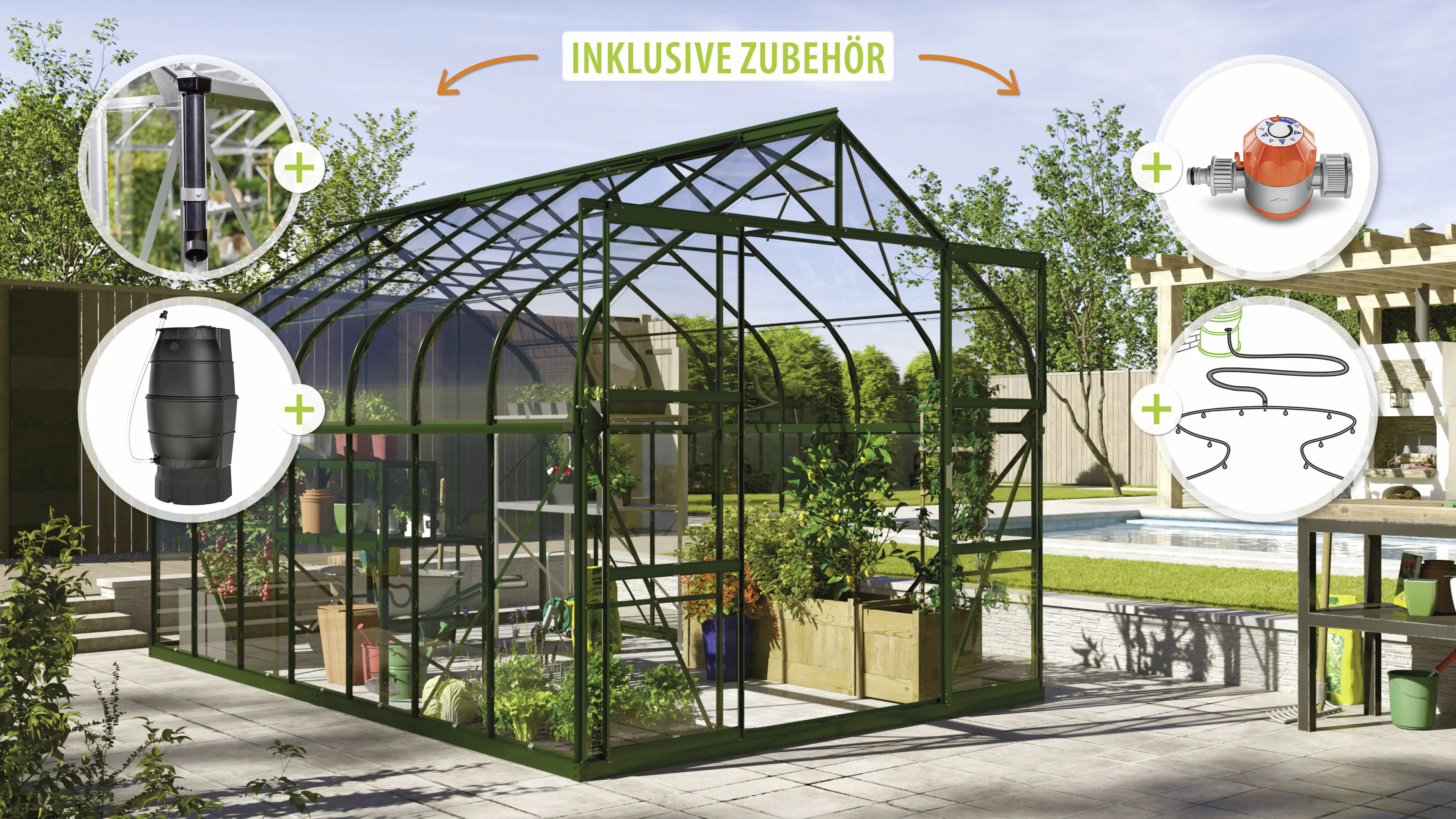 Vitavia Gewächshaus-Set-Set Dione 11500 ESG 3 mm smaragd 254 x 441 cm