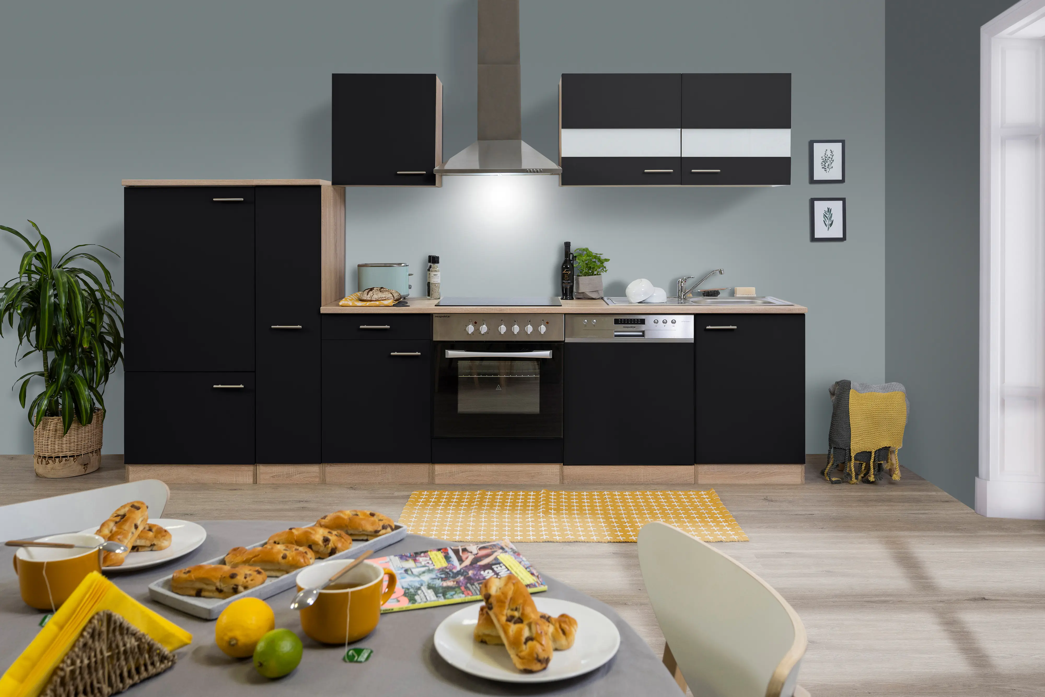 Respekta Economy Küchenblock 310 cm schwarz, Eiche Sonoma, KB310ESSC Respekta Economy Küchenblock 310 cm schwarz, Eiche Sonoma, KB310ESSC