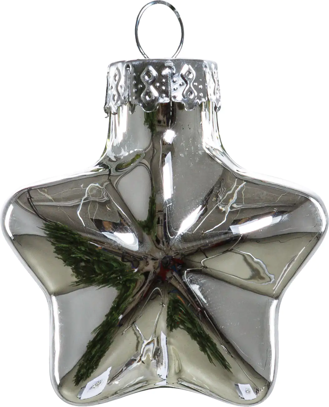 2076601538639_02 TrendLine Weihnachtskugeln Glas-Sterne 4 cm silber 12 Stück