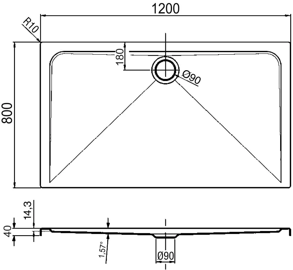 Ottofond Duschwanne Maui R 120 x 80 x 2,5 cm, weiß