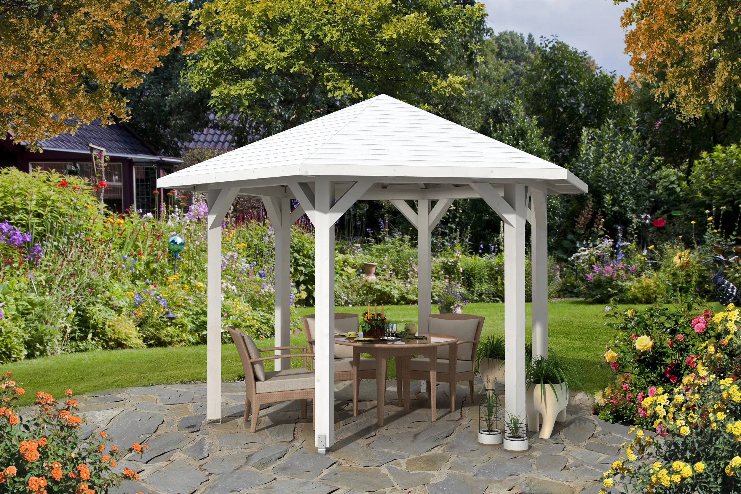 SKAN HOLZ Pavillon Nancy 2 Leimholz, lasiert in Weiß