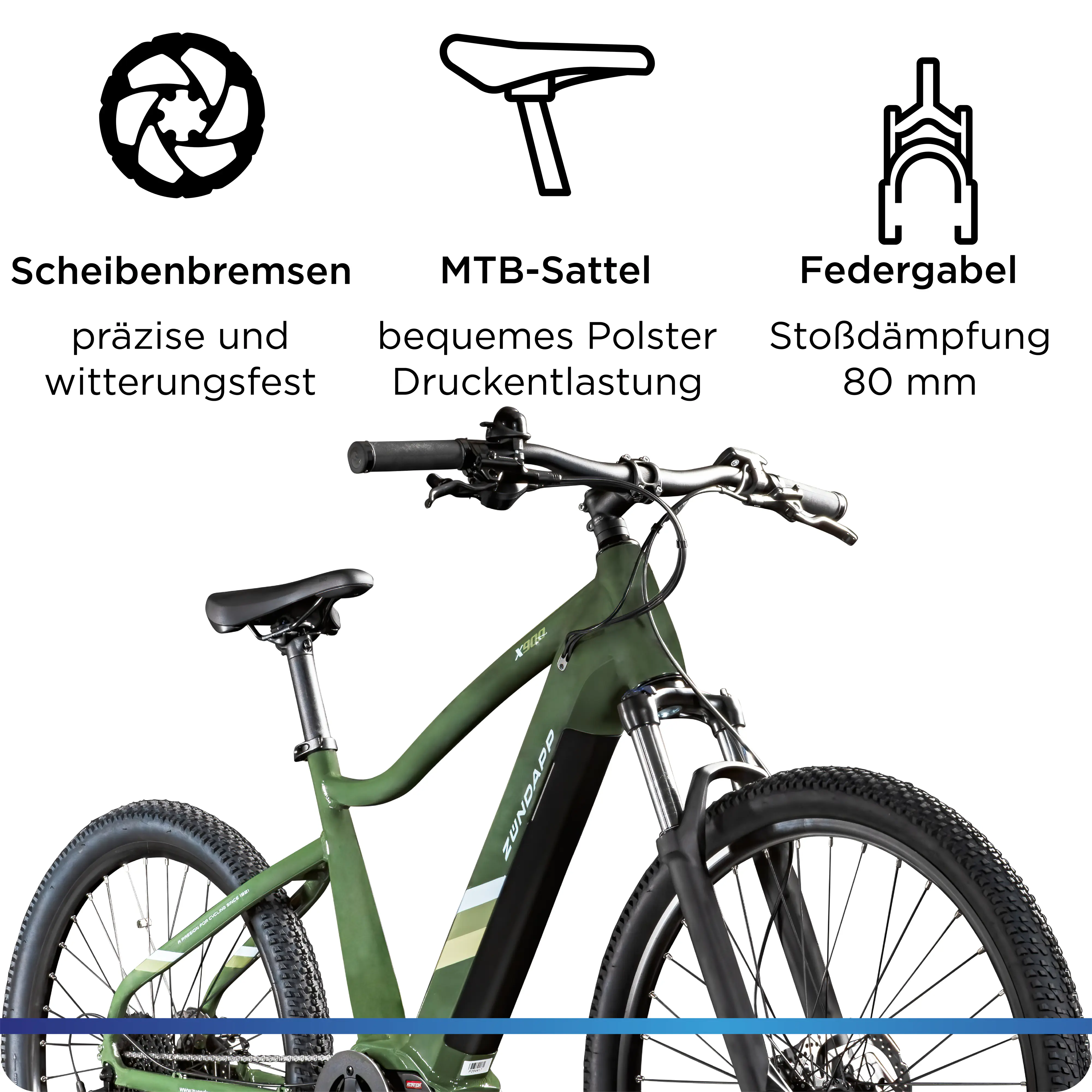 Zündapp E-Bike MTB X900 27,5 Zoll 10-Gang 733 Wh khaki Zündapp E-Bike MTB X900 27,5 Zoll 10-Gang 733 Wh khaki