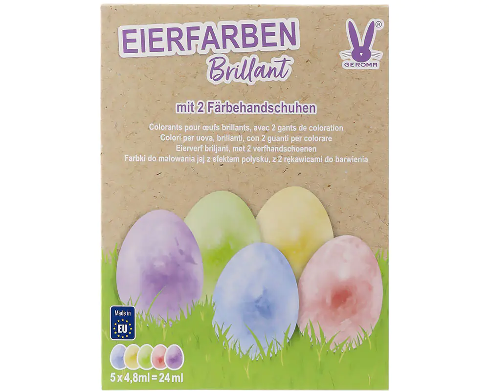 Eierfarben Glanzeffekt Brilliant 5 Farben mit Färbehandschuhen Eierfarben Glanzeffekt Brilliant 5 Farben mit Färbehandschuhen