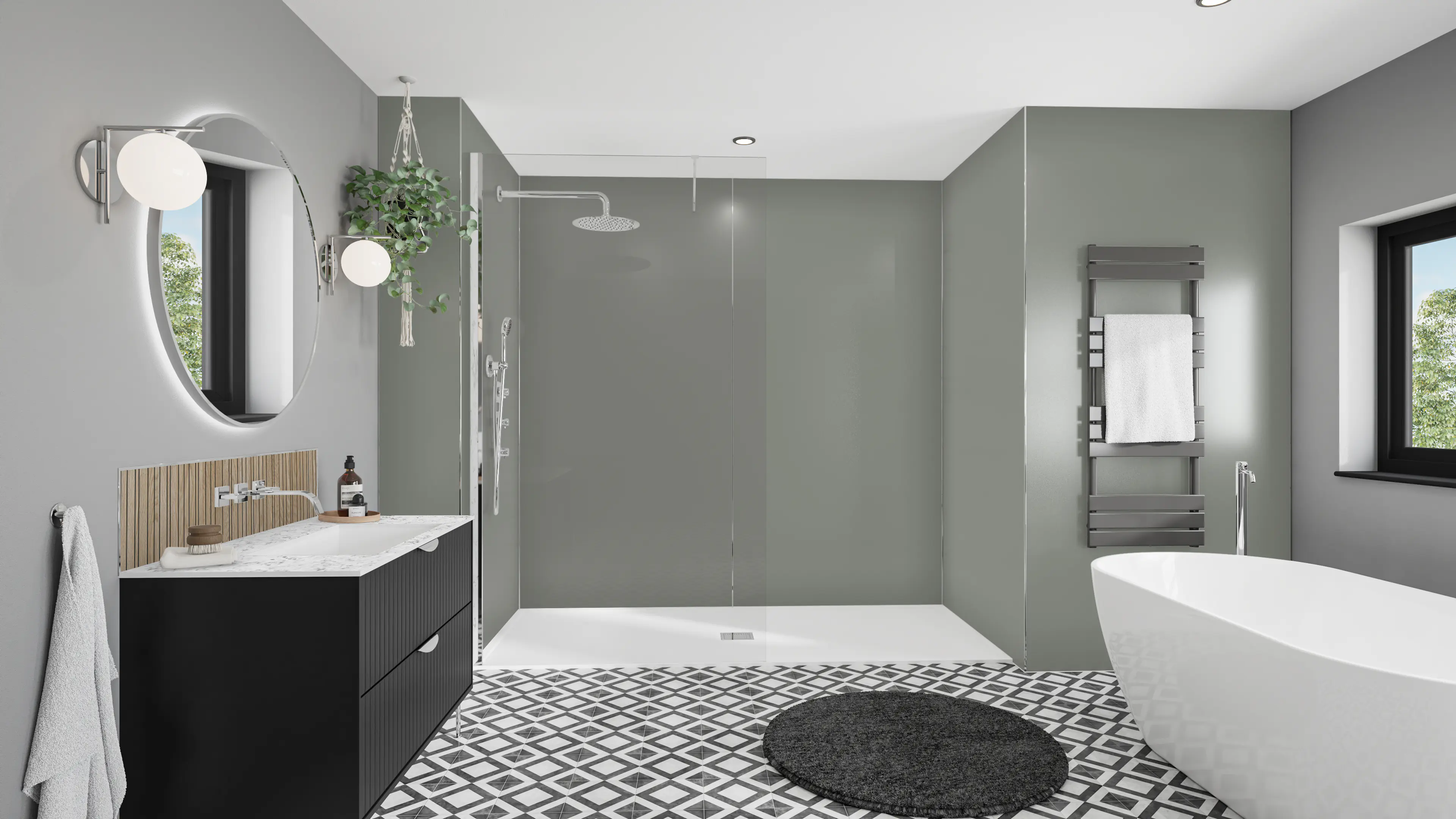 Wetwall Alloy Wandpaneel  Seafoam Green/Battleship Grey 90 x 244 cm