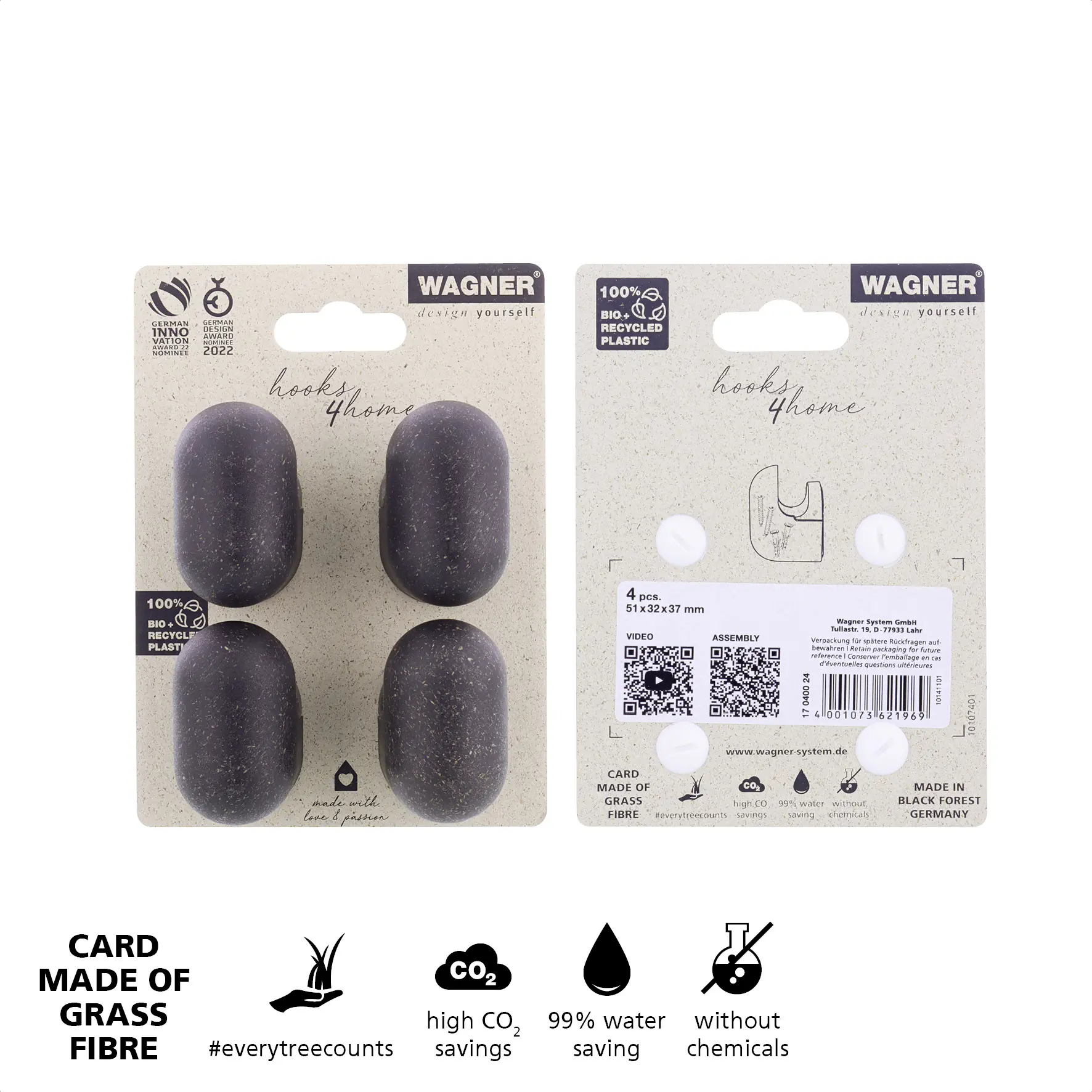Wagner Wandhaken-Set hooks4home Pill Tragkraft bis 2 kg Bio Kunststoff schwarz 4 Stück Wagner Wandhaken-Set hooks4home Pill Tragkraft bis 2 kg Bio Kunststoff schwarz 4 Stück