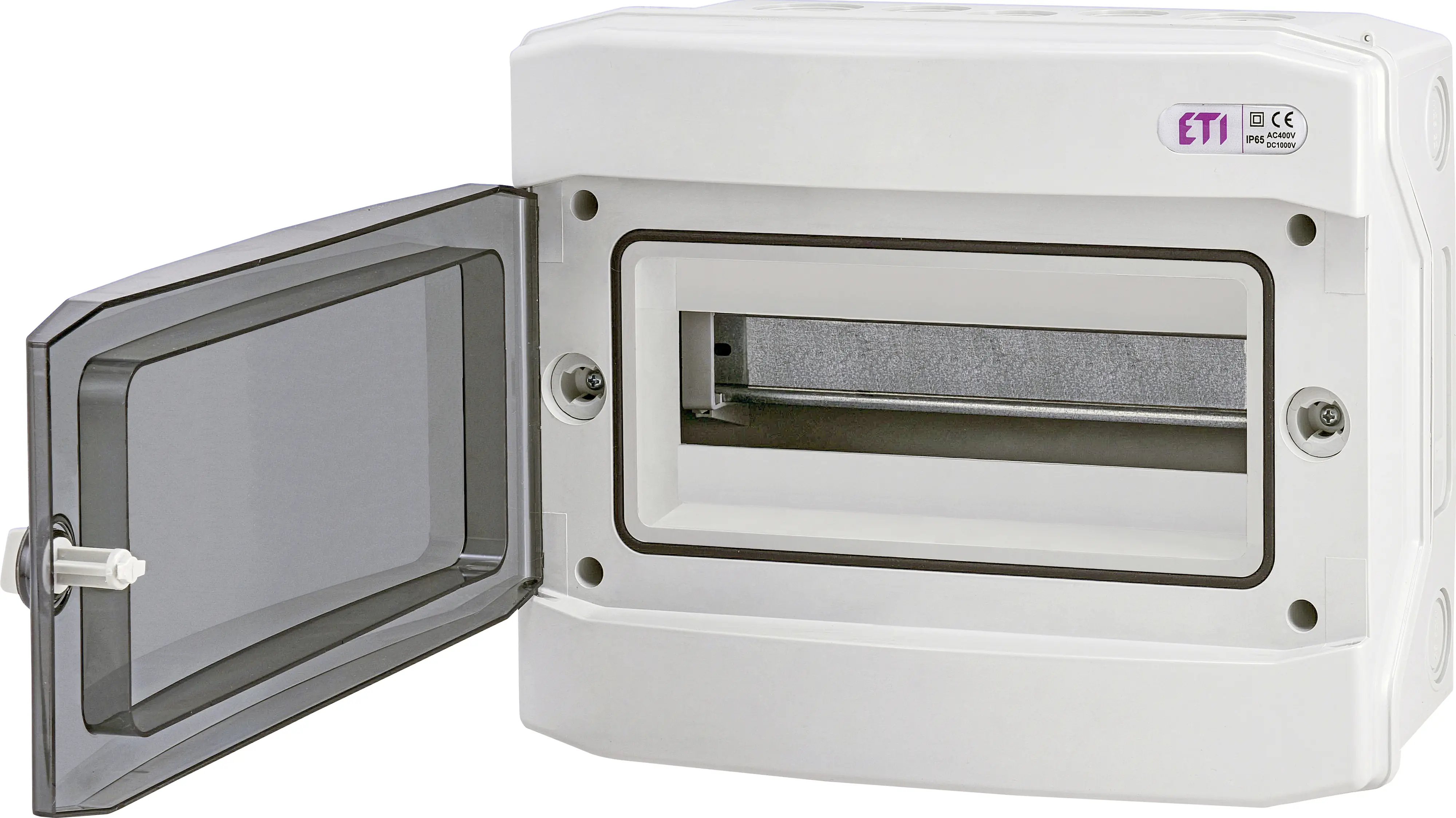 Feuchtraumverteiler 12 TE, grau mit transparenter Tür, IP65 Feuchtraumverteiler 12 TE, grau mit transparenter Tür, IP65