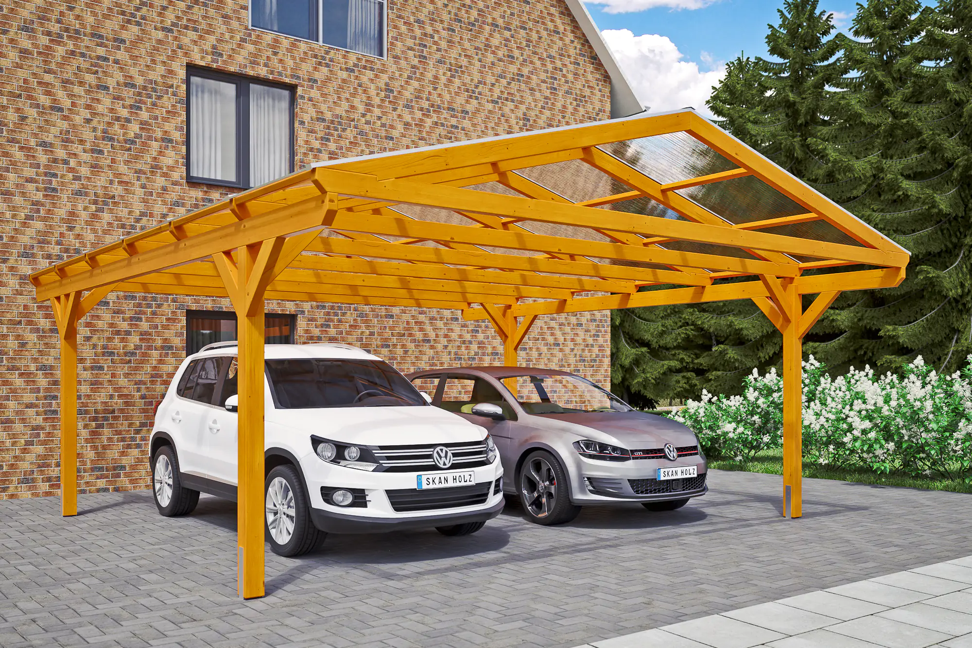 4018211013555 SKAN HOLZ Carport Westerwald 570 x 648 cm, lasiert in Eiche hell