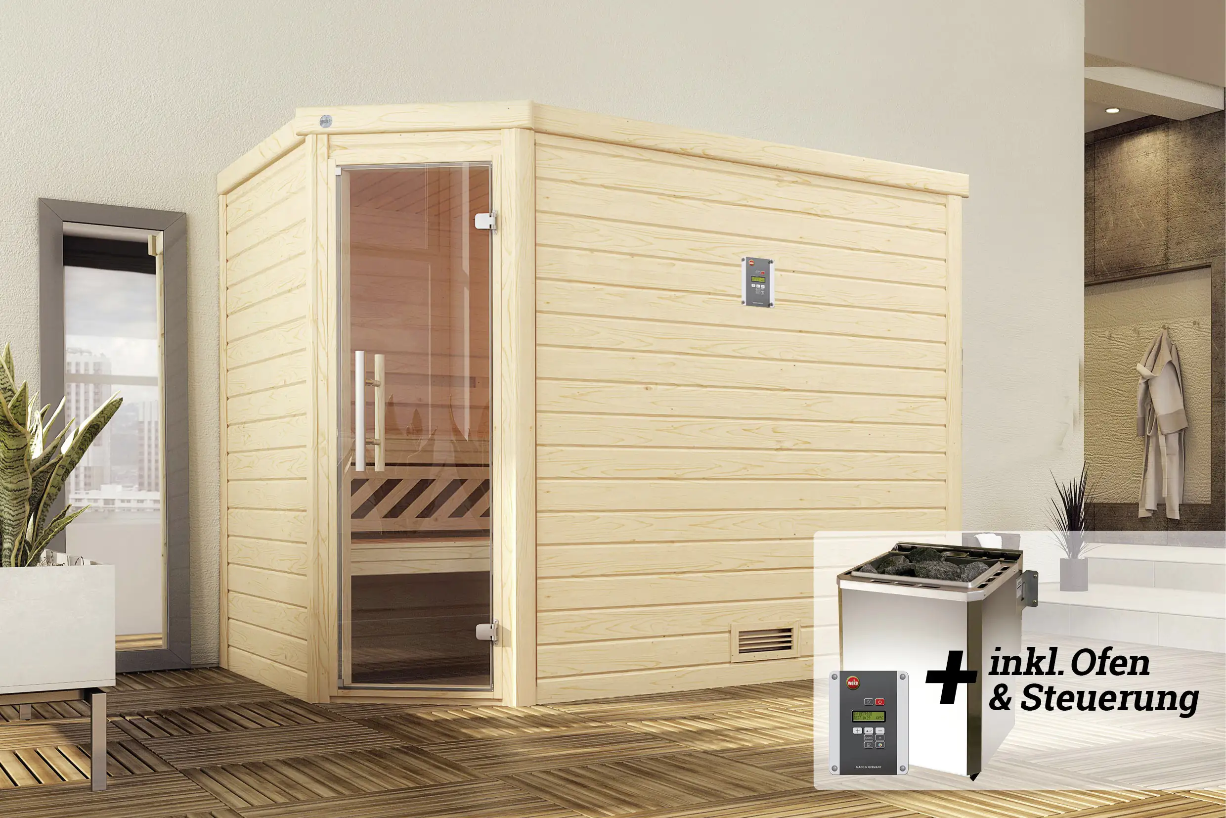 Weka Premium Massivholz-Sauna Turku Gr. 3 Sparset 7,5 kw BioS