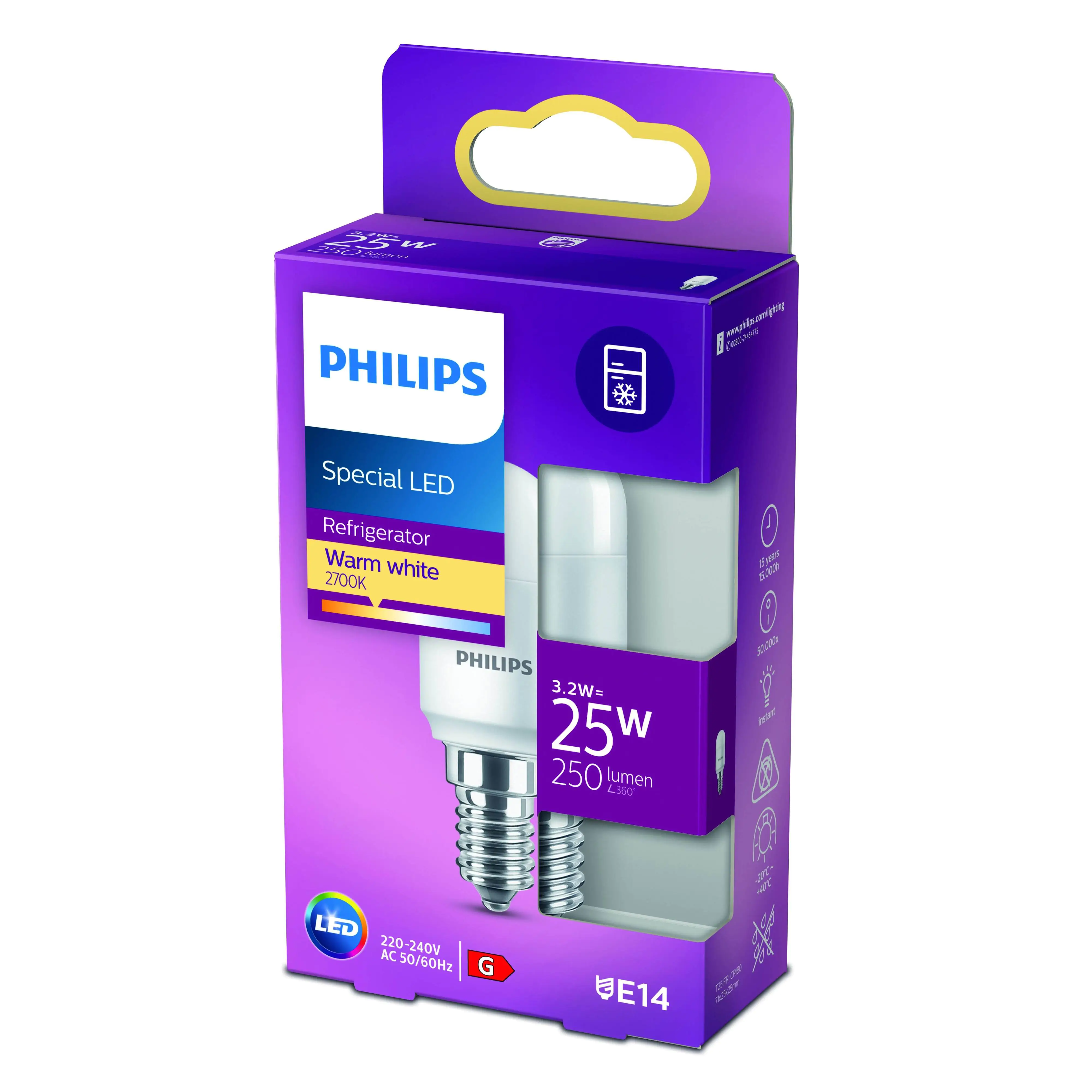 Philips LED-Leuchtmittel Filament Stabform T25 E14 3,2W warmweiß