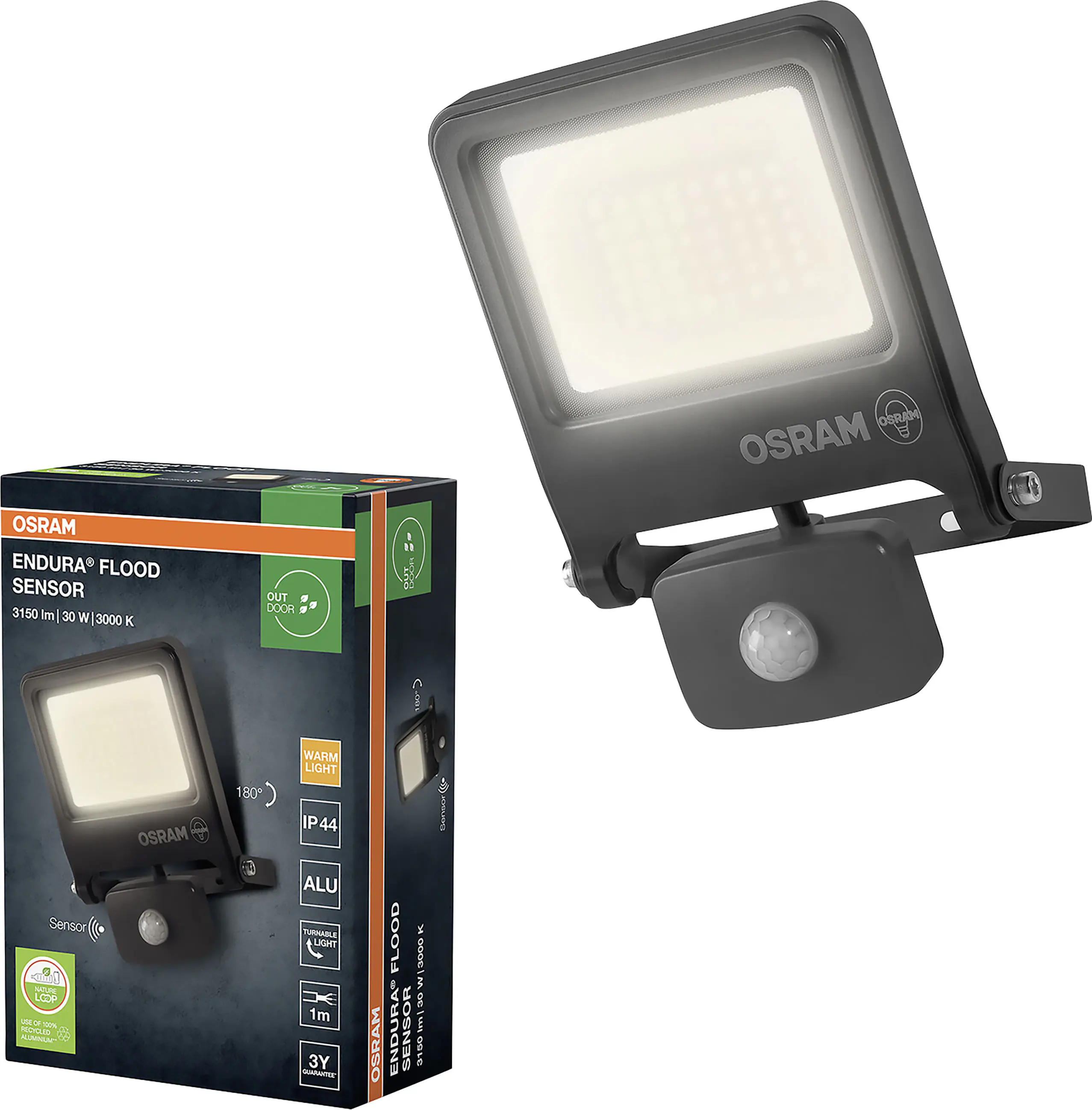 Osram Außenleuchte Endura Flood Bewegunsmelder 30W dunkelgrau warmweiß