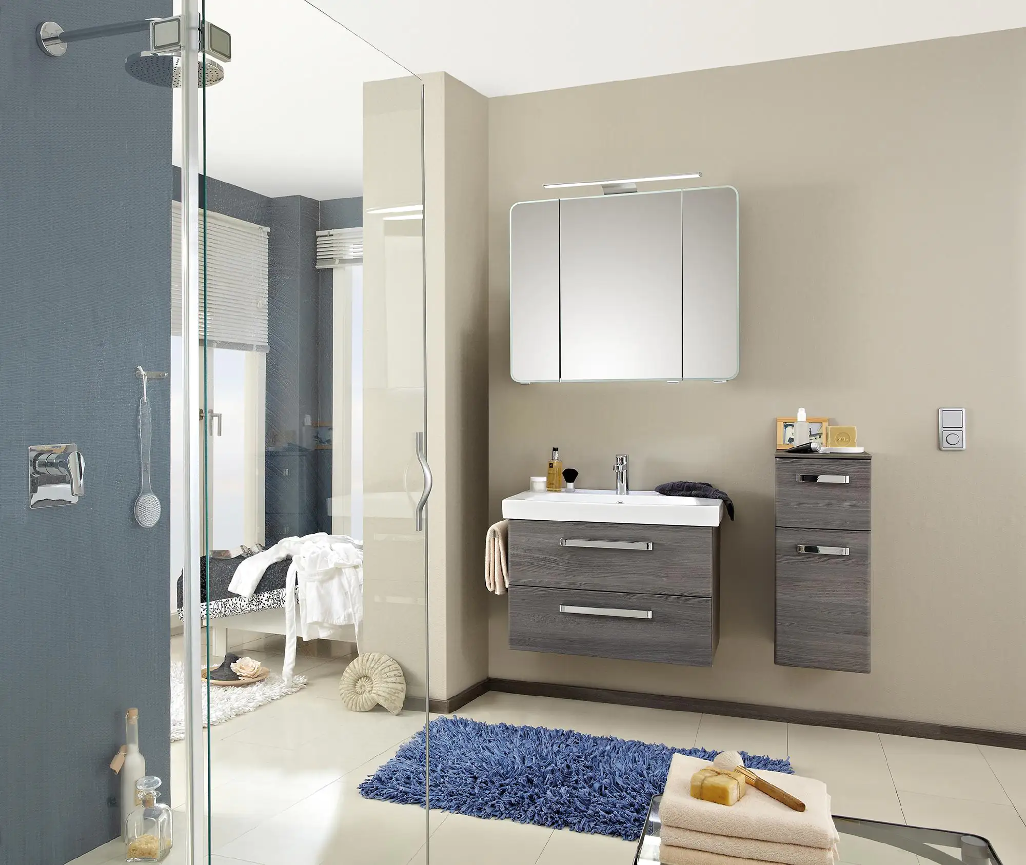 Pelipal Badmöbel-Set Pineo Sangallo Grau mit Keramik-Waschtisch und Unterschrank 115 cm