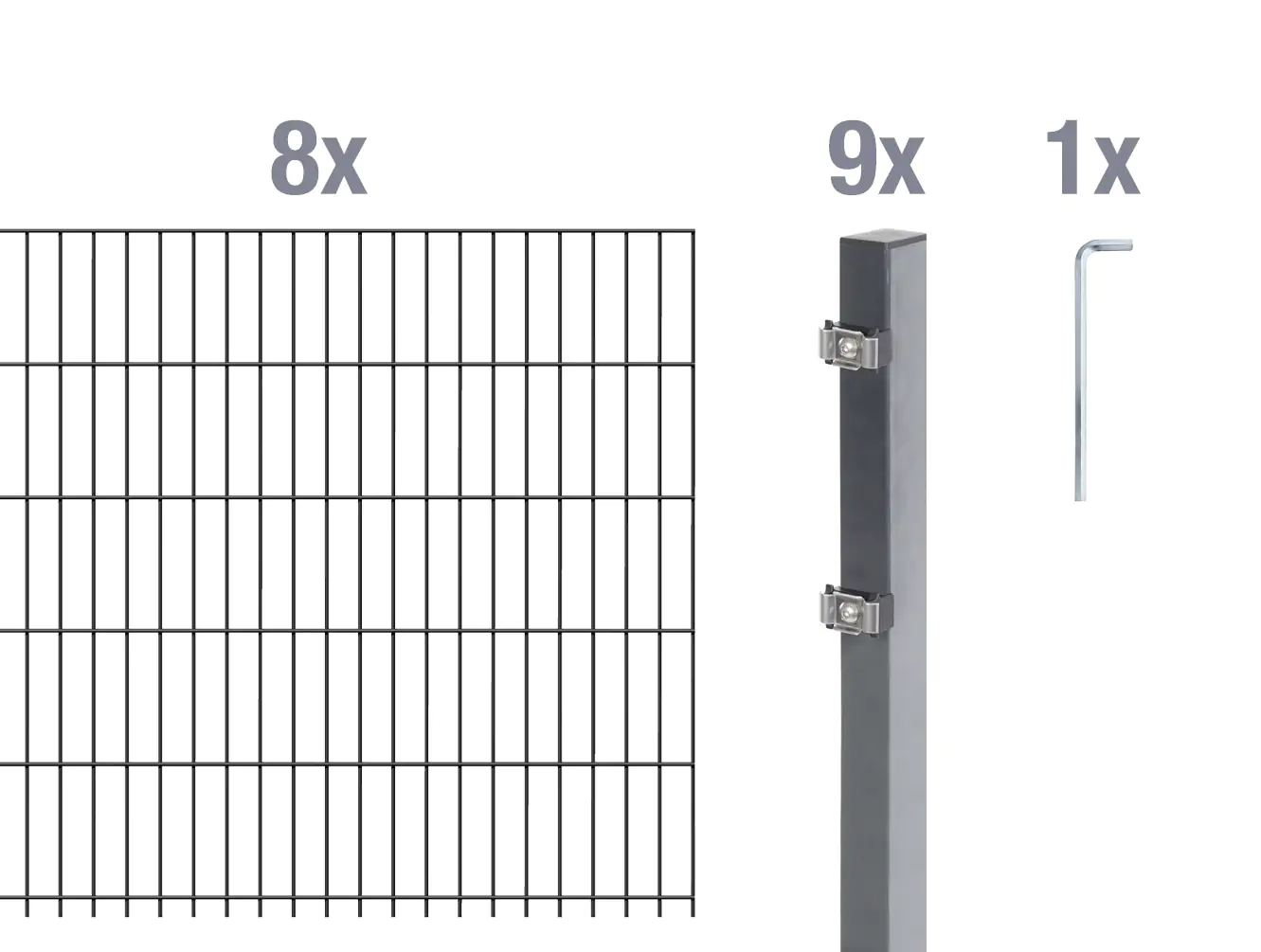 Alberts Doppelstabmatten-Grundset 16 m 200 x 140 cm 6/5/6 anthrazit