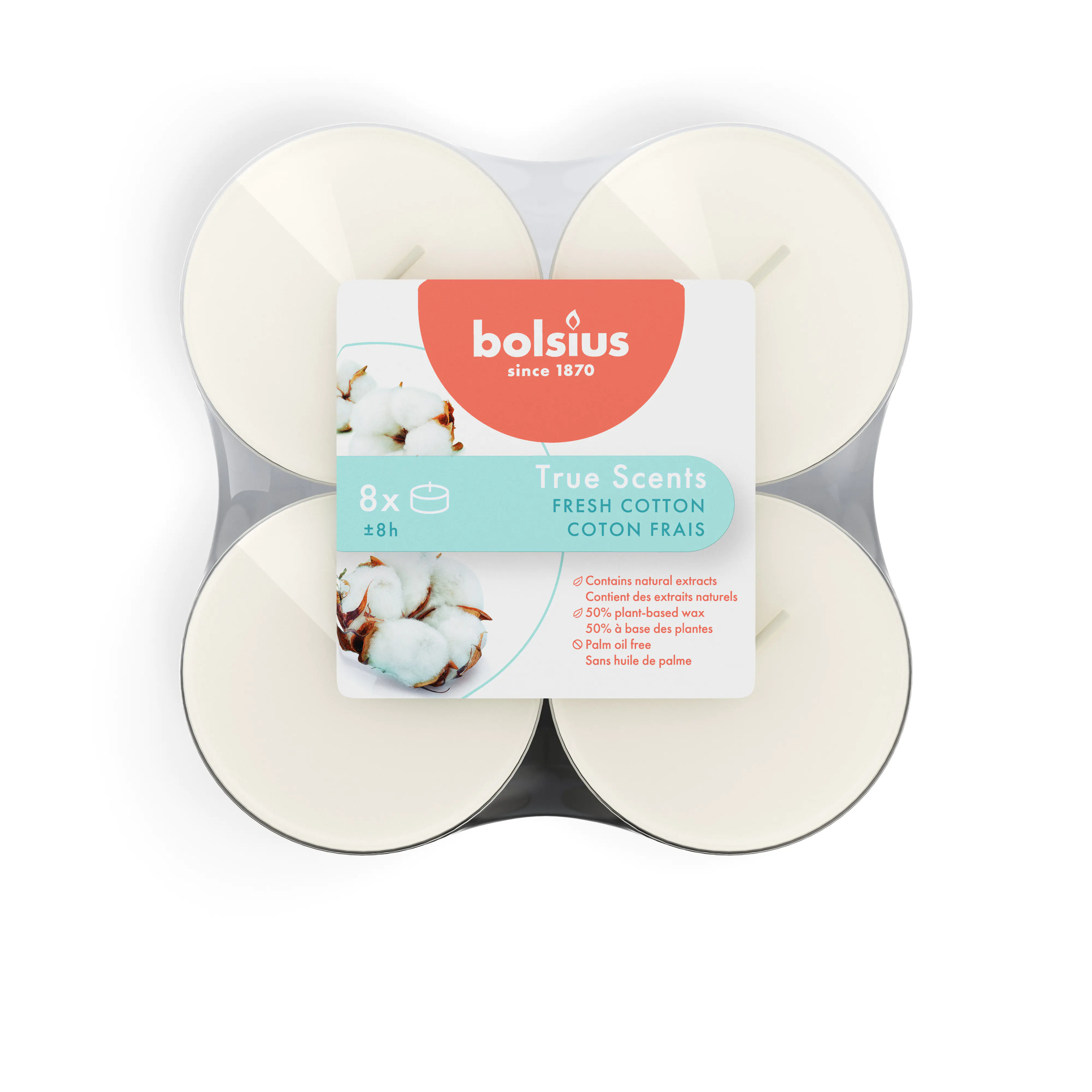 Bolsius Maxi-Lichte 8 Stunden 8er Pack True Scents Fresh Cotton