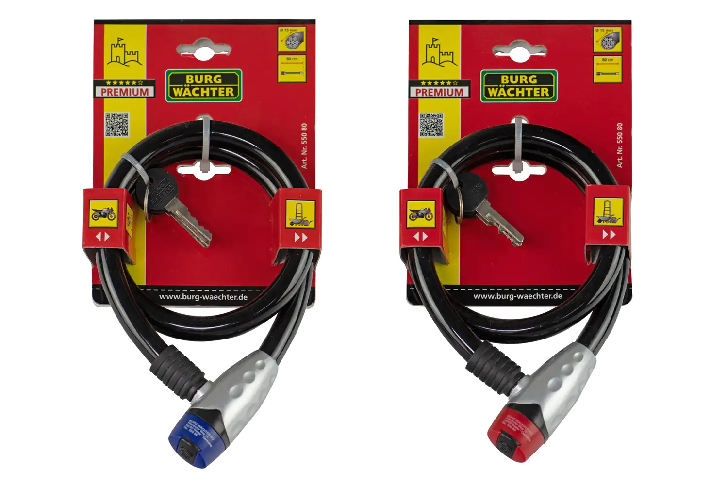 Burg Wächter Seilschloss 550 80 800mm Ø 15mm schwarz/blau oder schwarz/rot