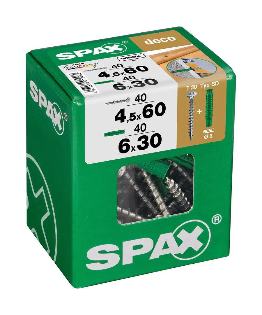 Spax Universalschrauben 4.5 x 60 mm TX 20 - 40 Stk. (+40 Dübel)