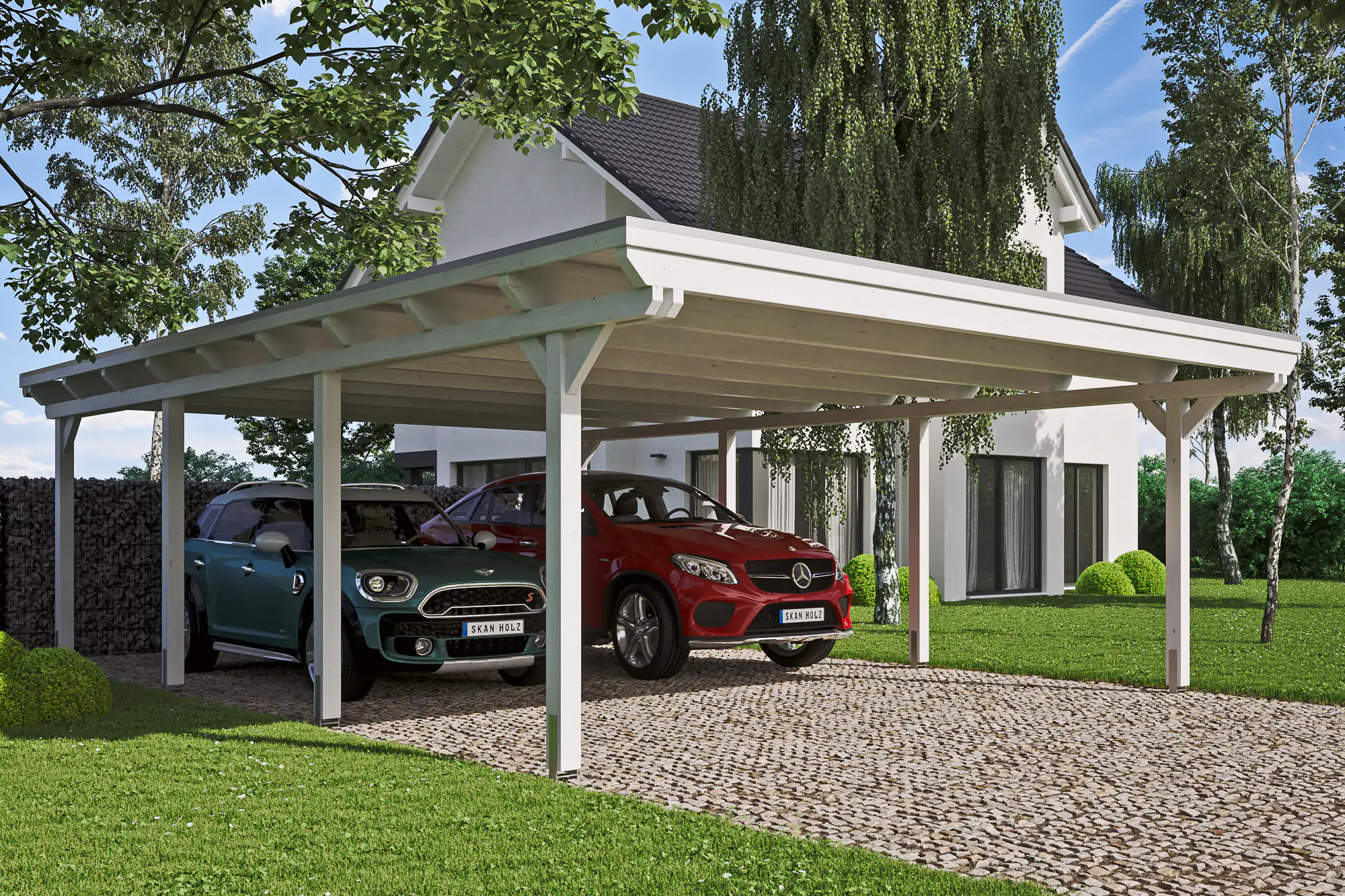 4018211022588 SKAN HOLZ Carport Emsland 613 x 846 cm mit Aluminiumdach, lasiert in Weiß