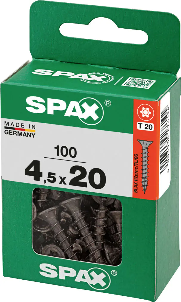 Spax Universalschrauben 4,5 x 20 mm T20 Vollgewinde - 100 Stk.  Spax Universalschrauben 4,5 x 20 mm T20 Vollgewinde - 100 Stk.