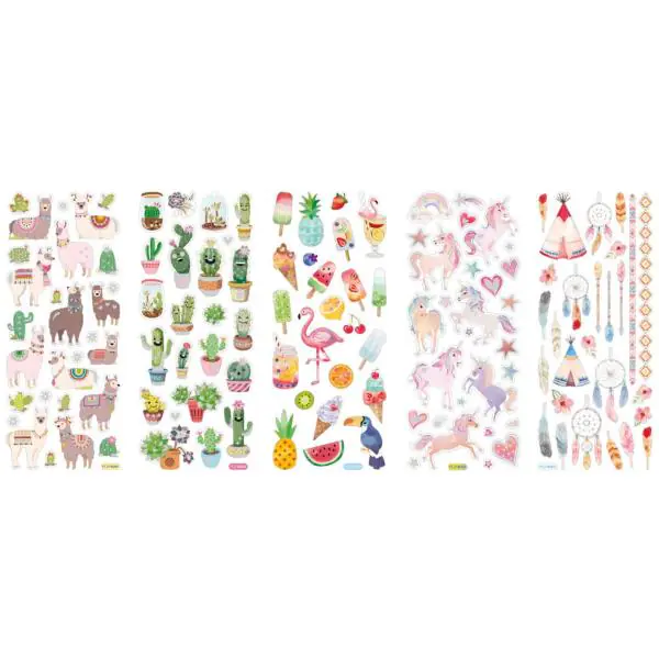 Glitzer Sticker Exotic 10 x 23 cm 5 Blatt, Motive sortiert