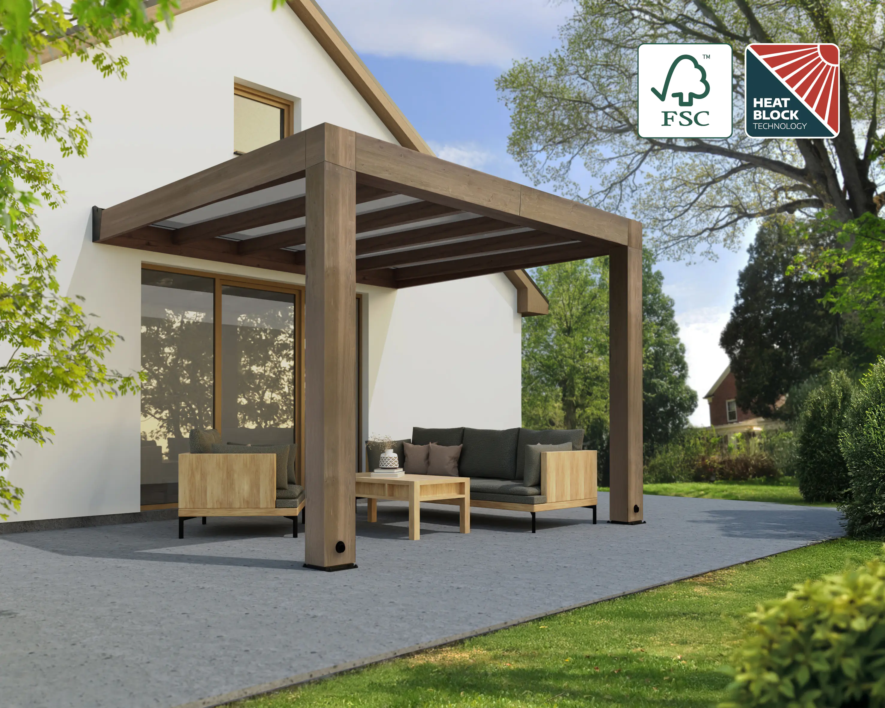 Canopia Terrassenüberdachung Helsinki Holz 340 x 294 cm braun