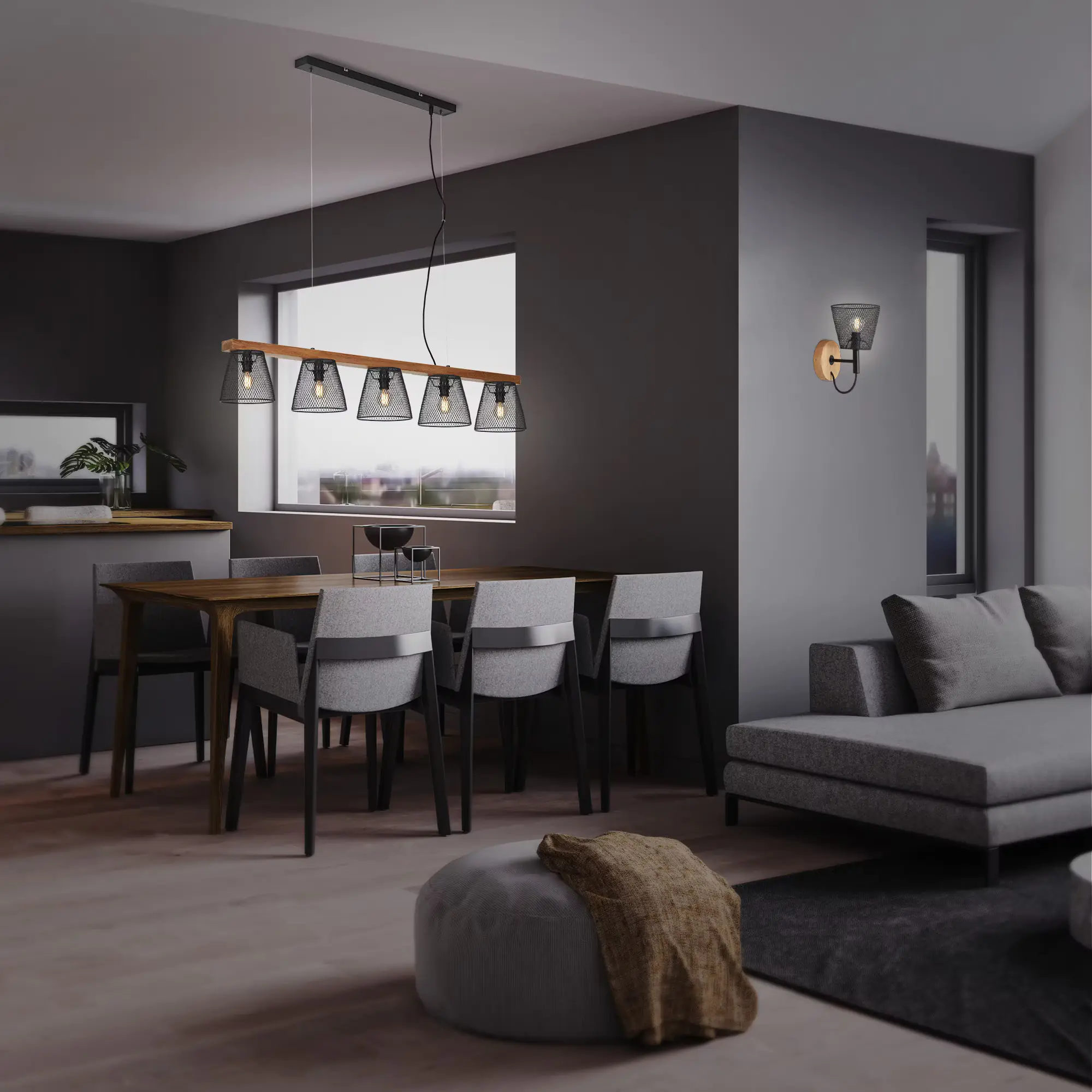 Briloner Pendelleuchte schwarz mit Holz Metalll 5xE14 exklusive. Briloner Pendelleuchte schwarz mit Holz Metalll 5xE14 exklusive.