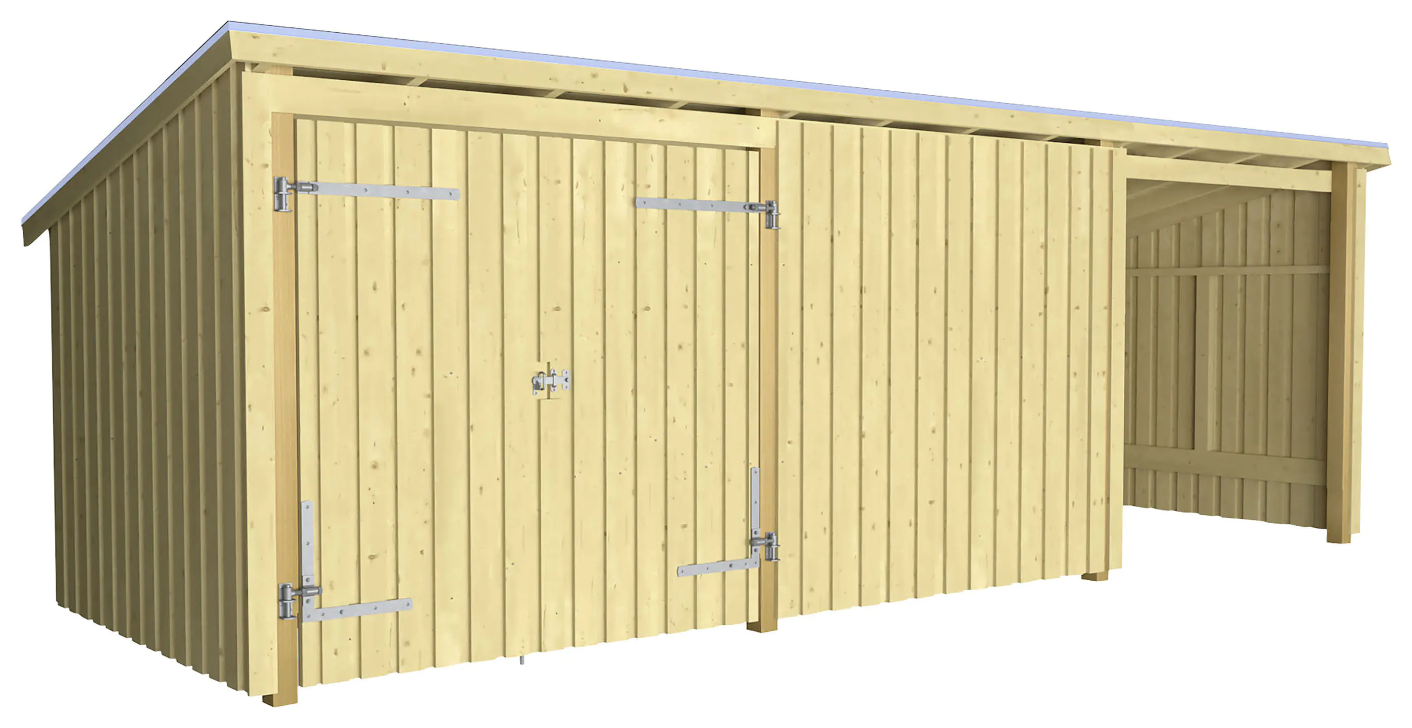 Plus Gartenhaus Nordic Multi 619 x 208 cm natur mit Doppeltür, Dachpappe