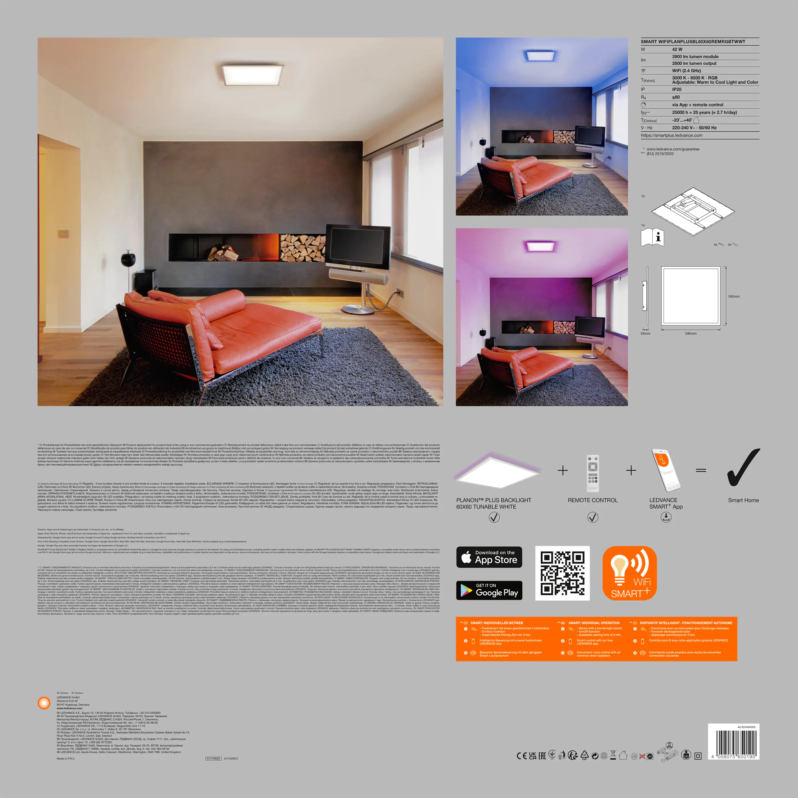 Ledvance LED Panel SMART+ Planon Plus 60 x 60 cm Smart RGB-Backlight