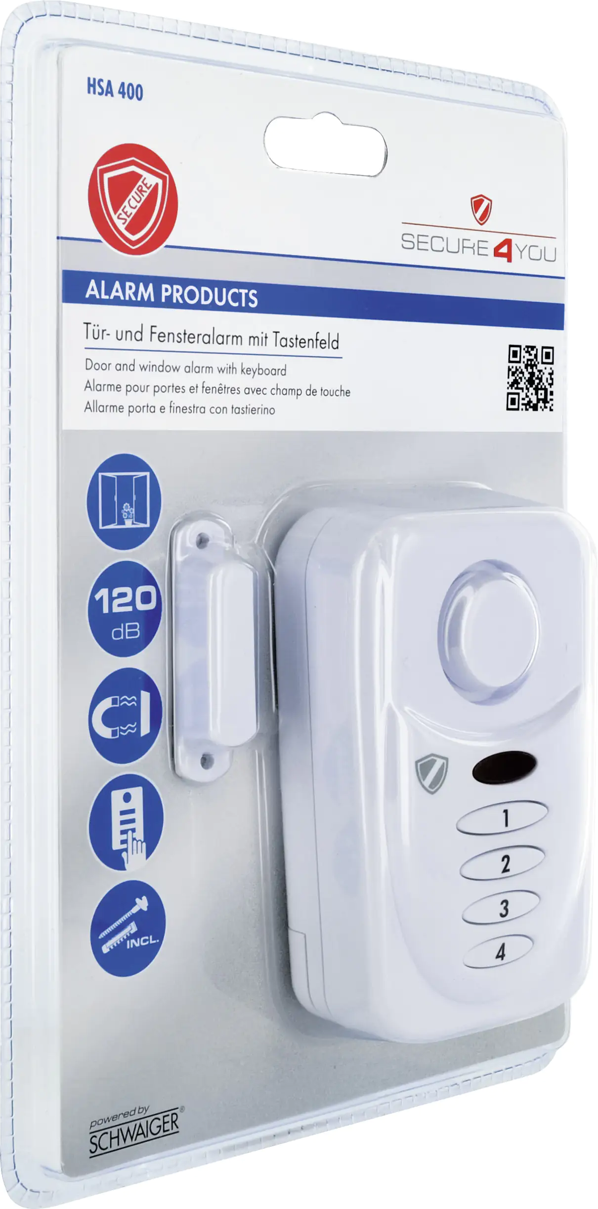 4004005019216_1 Schwaiger Tür- und Fensteralarm weiß, mit Tastenfeld