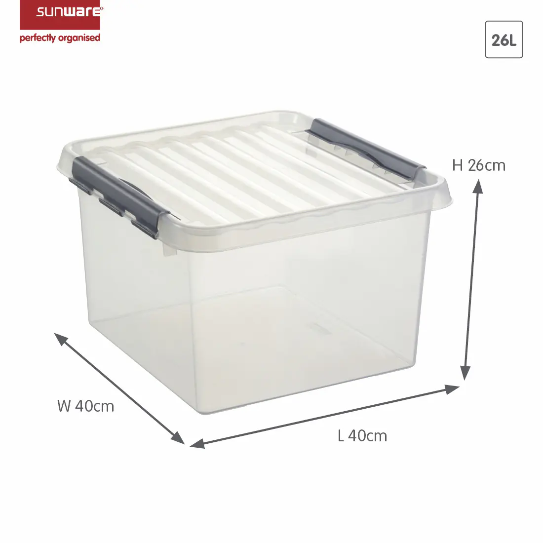 Sunware Aufbewahrungsbox Q-line 26L transparent metallfarbig 40 x 40 x 26 cm