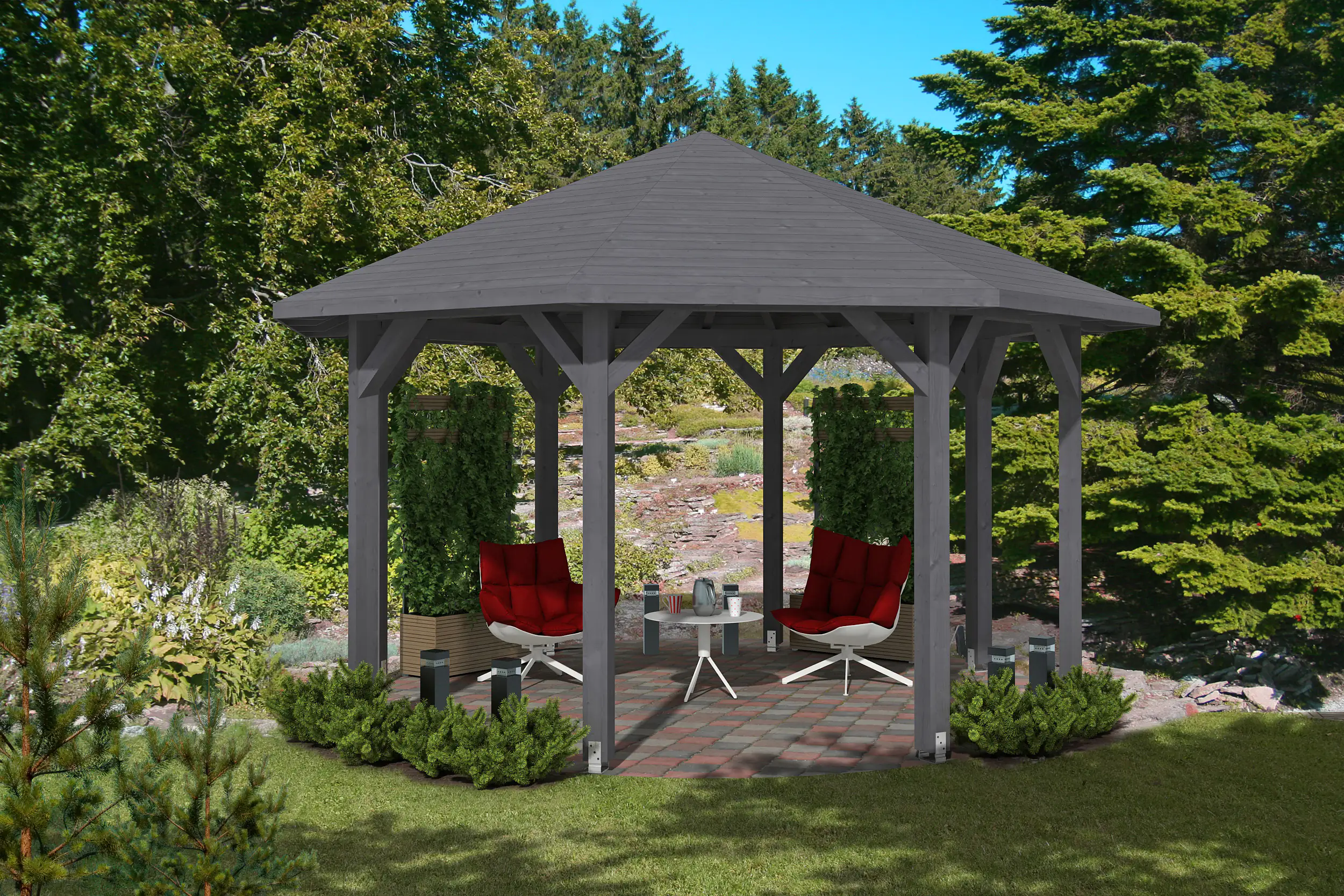 SKAN HOLZ Pavillon Nice 2 Leimholz, lasiert in Schiefergrau