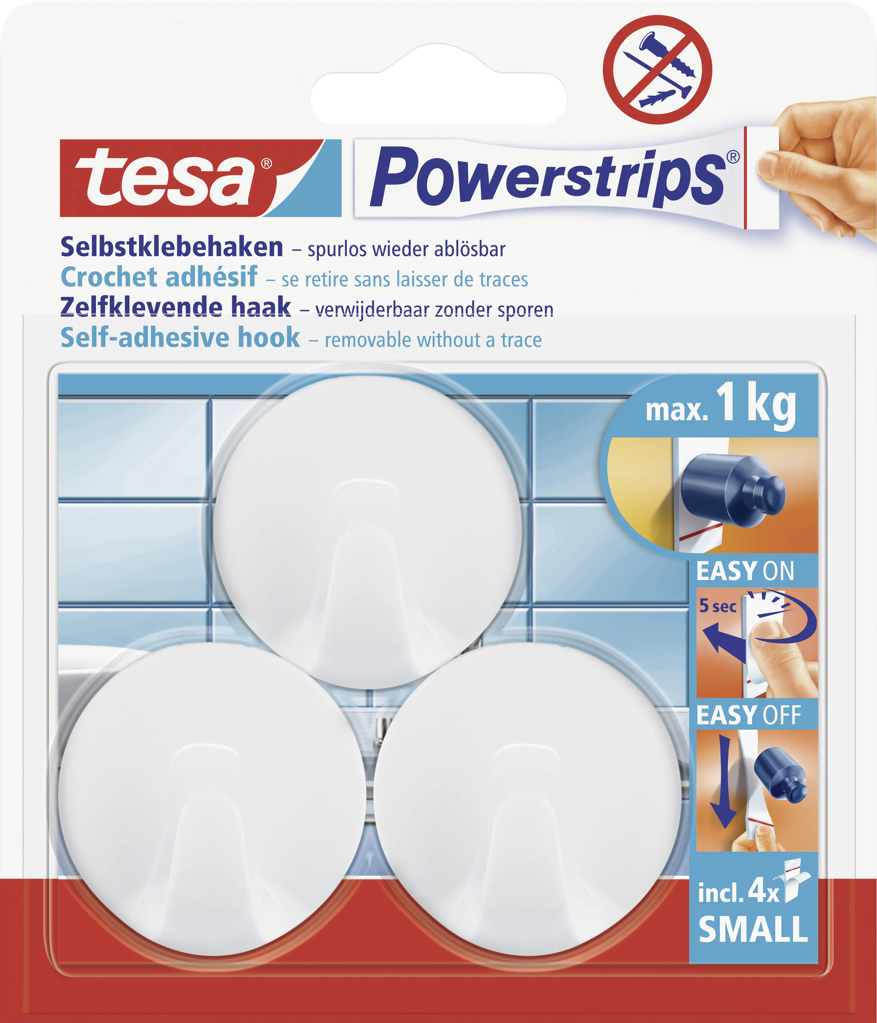 tesa Haken Powerstrip Small Kunststoff, weiß, 3er-Set, rund