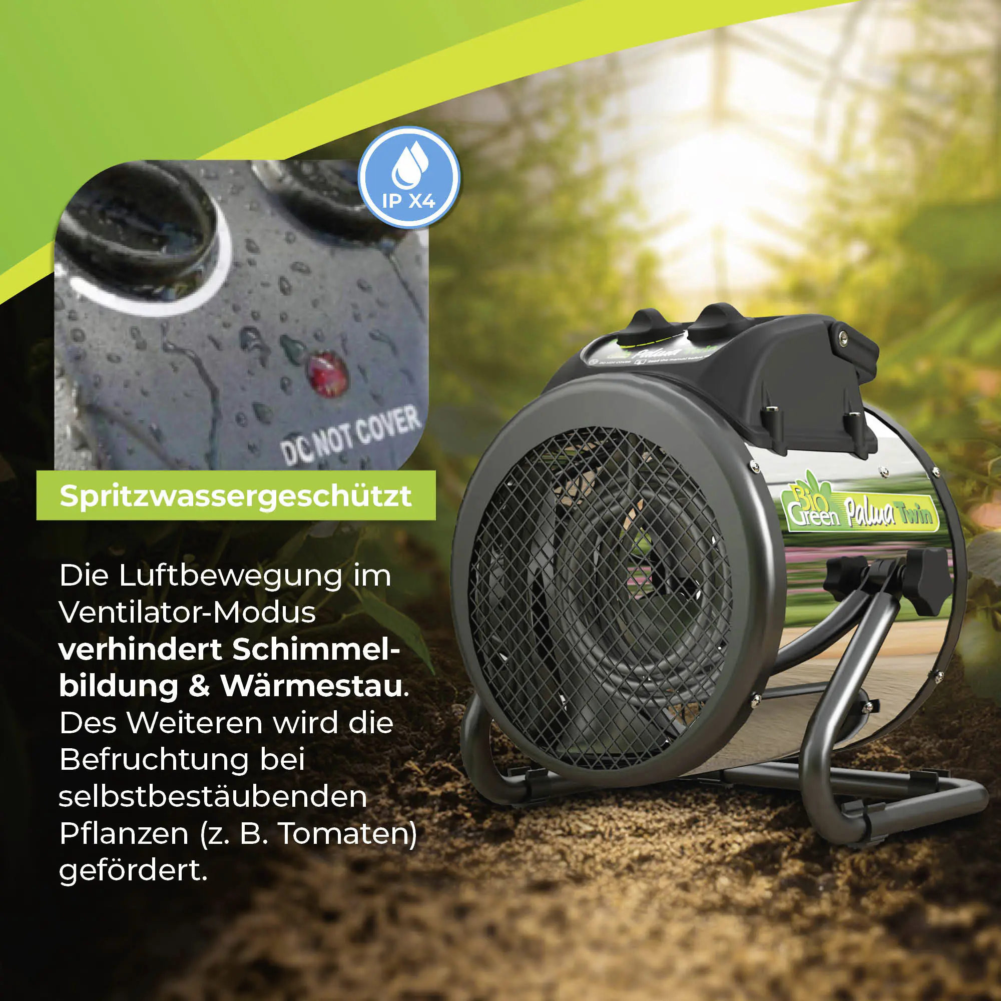 BioGreen Elektroheizung für Gewächshaus Palma Twin Basic silber/schwarz 25 x 30 cm mit manuellem Thermostat 1000/2000 W