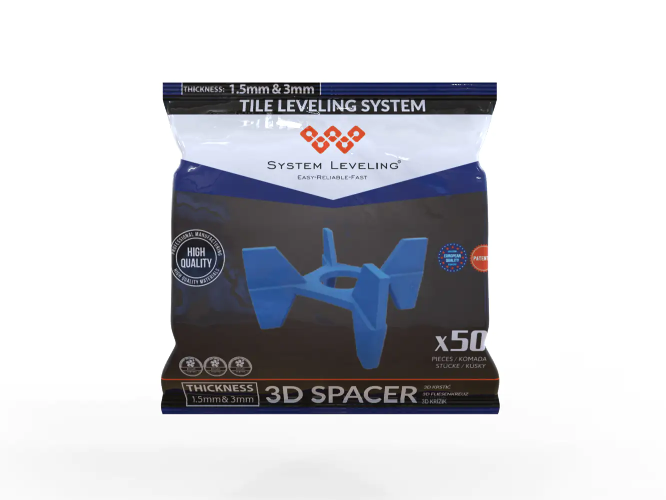 8606107981437 System Leveling 3D-Fugenkreuz Fugenbreite 1,5 & 3 mm - 50 Stk.