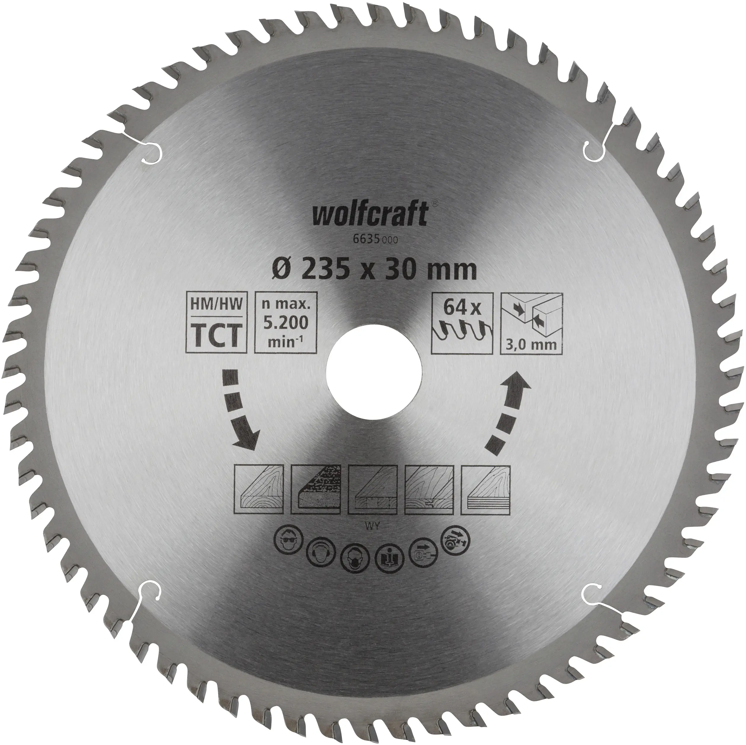 Wolfcraft Kreissägeblatt 235 x 30 mm 64 Zähne Hartmetall