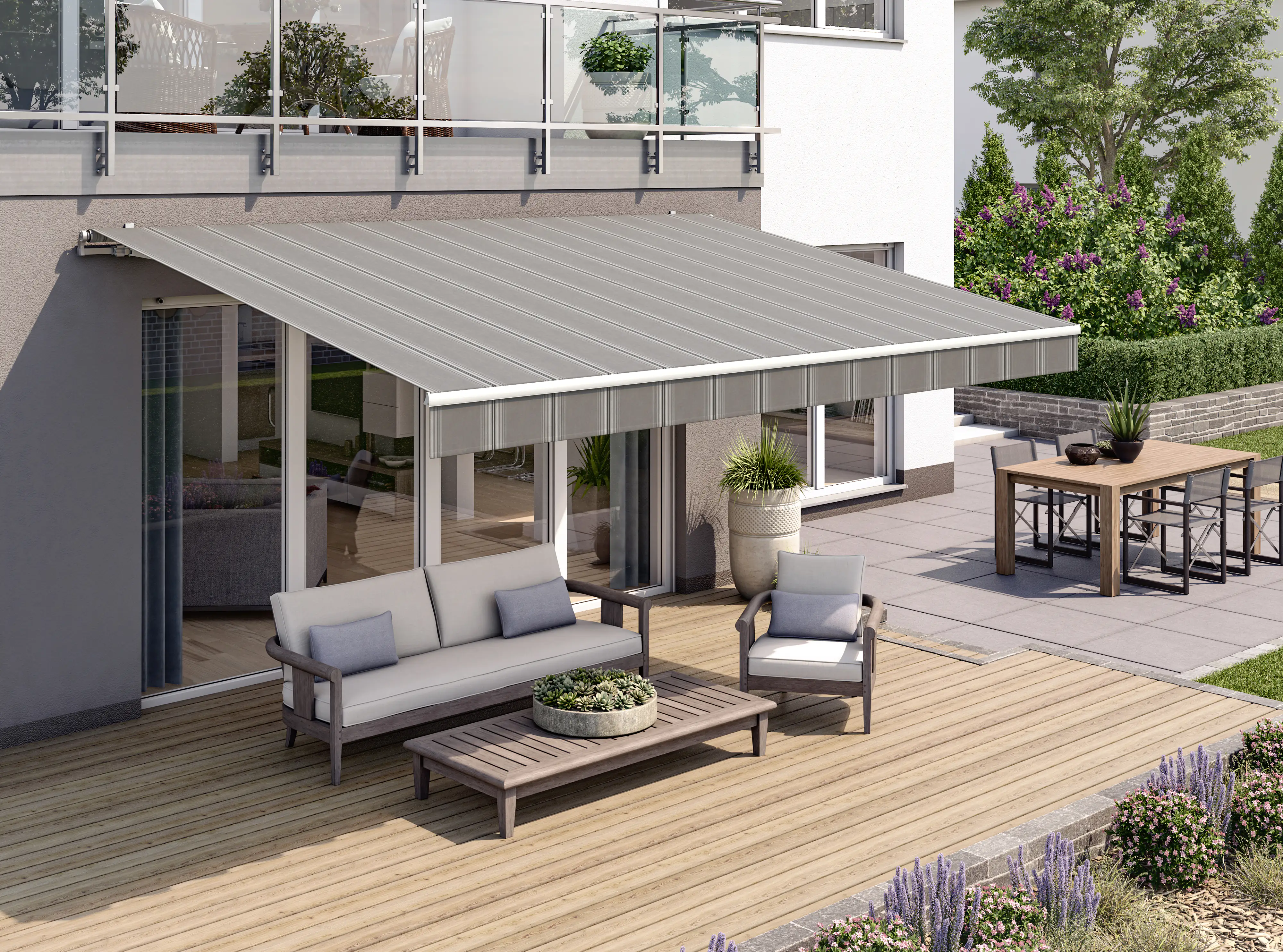 Gelenkarmmarkise Classic grau-schwarz gestreift inkl. Handkurbel