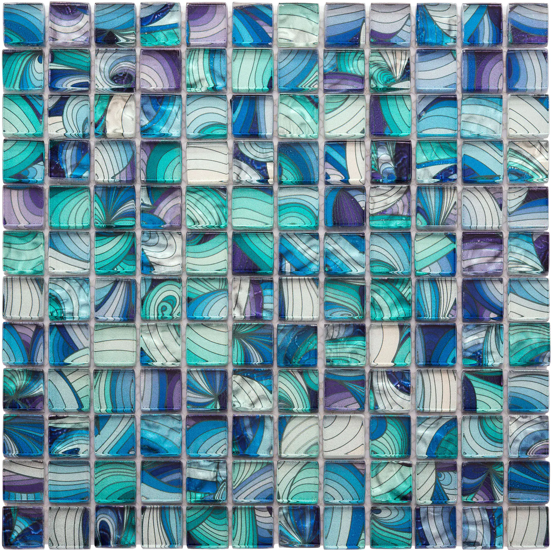 Mosaikfliese Glas 30 x 30 cm weiß-blau-lila Steingröße: ca. 2,3 x 2,3 cm