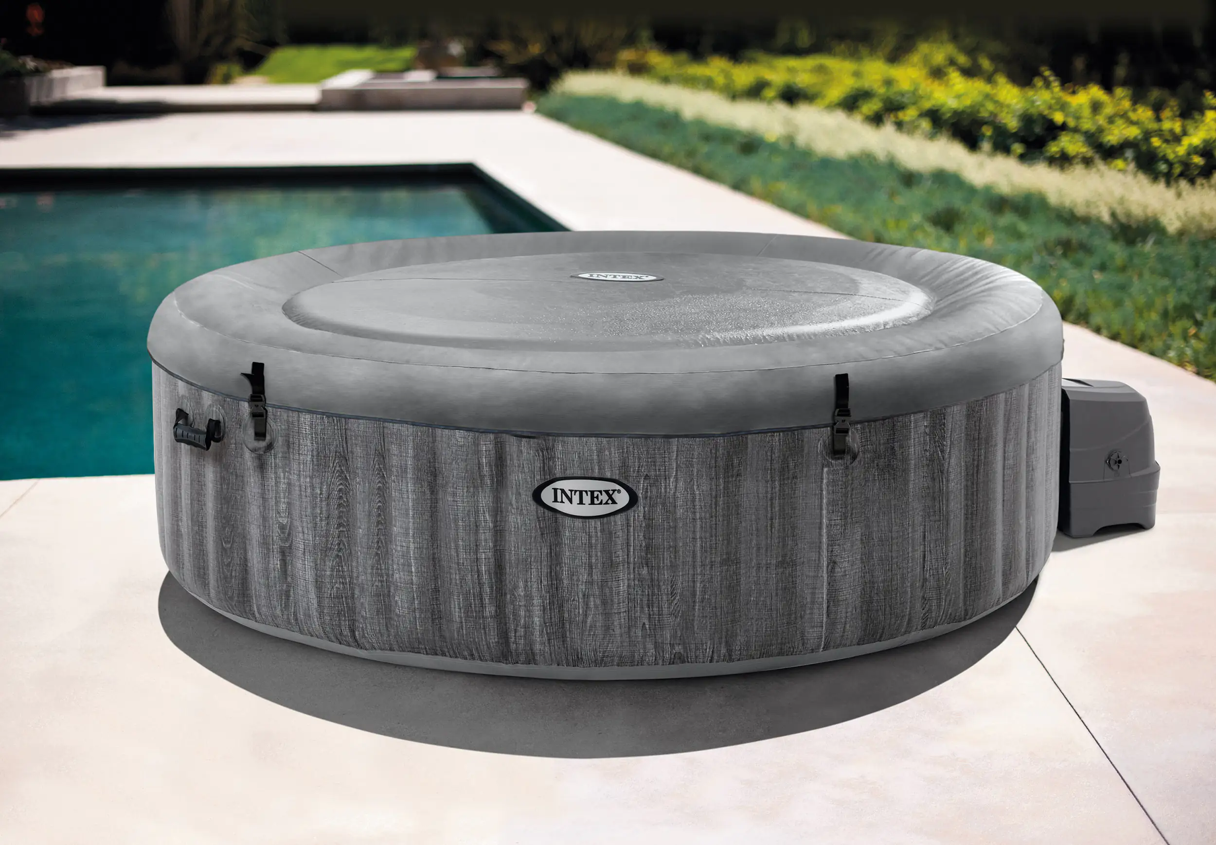 6941057418247_11 Intex Whirlpool PureSPA Bubble Massage Greywood Deluxe grau, Ø 216 x 71 cm