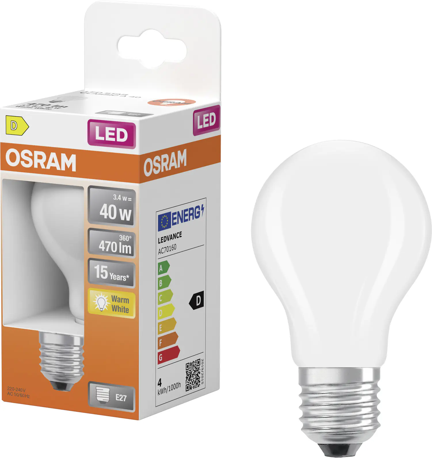 Osram LED Leuchtmittel Star Classic A 40 Filament 3,4W 827 matt E27