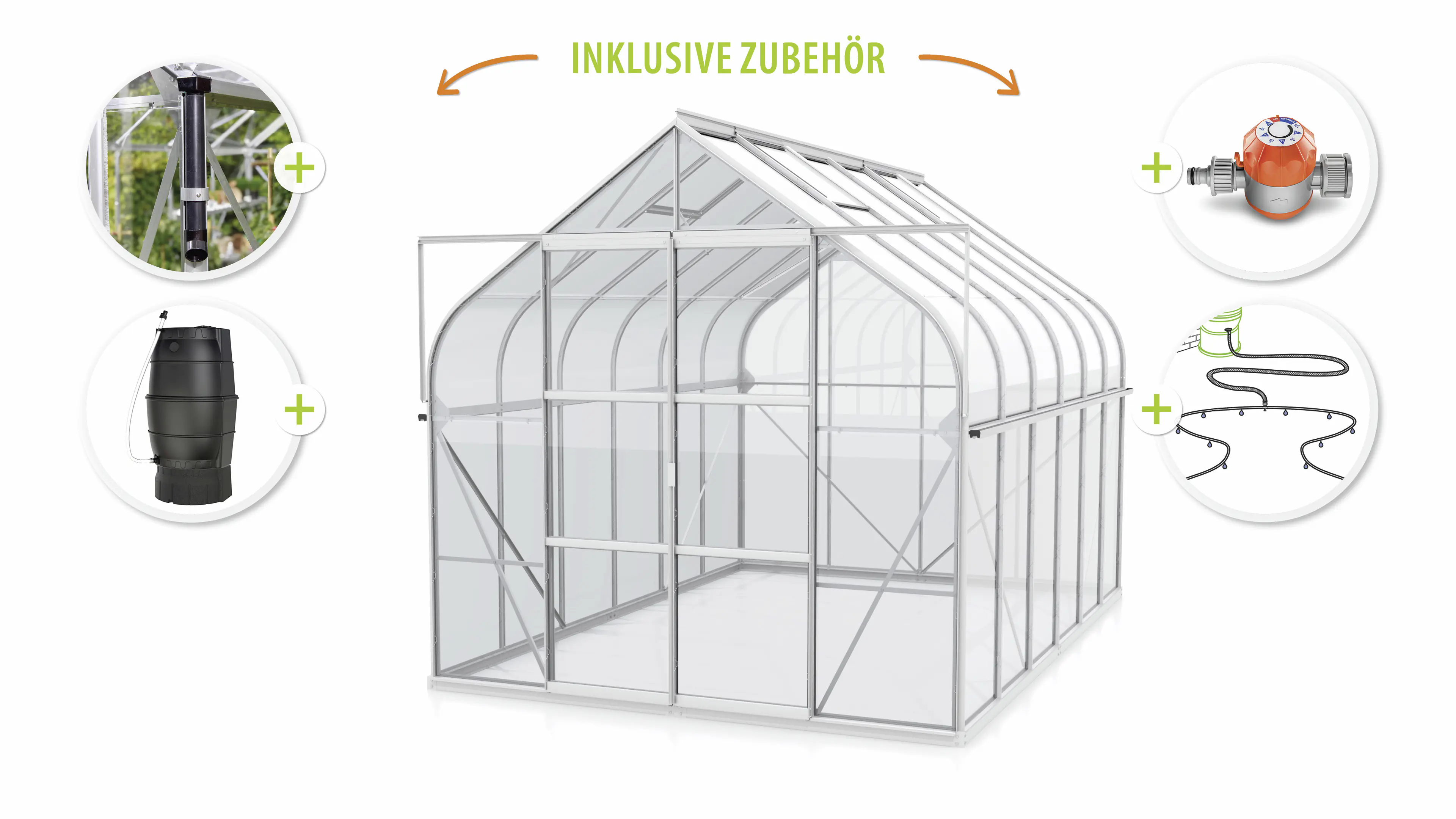 Vitavia Gewächshaus-Set Dione 8300 ESG 3 mm alu 254 x 317 cm 