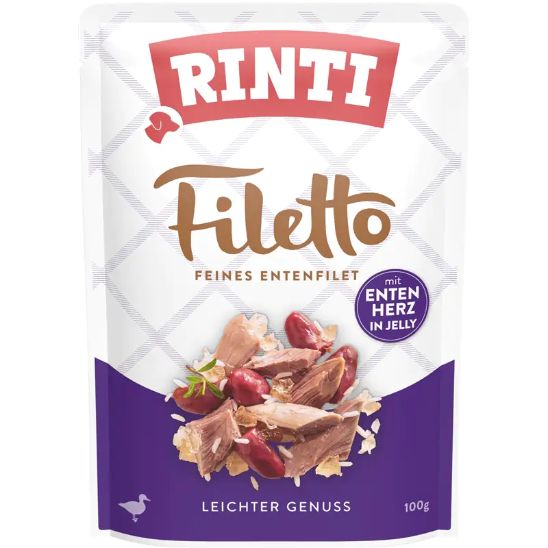 Rinti Filetto Hundenassfutter Adult 100 g Jelly Ente & Entenherz Rinti Filetto Hundenassfutter Adult 100 g Jelly Ente & Entenherz