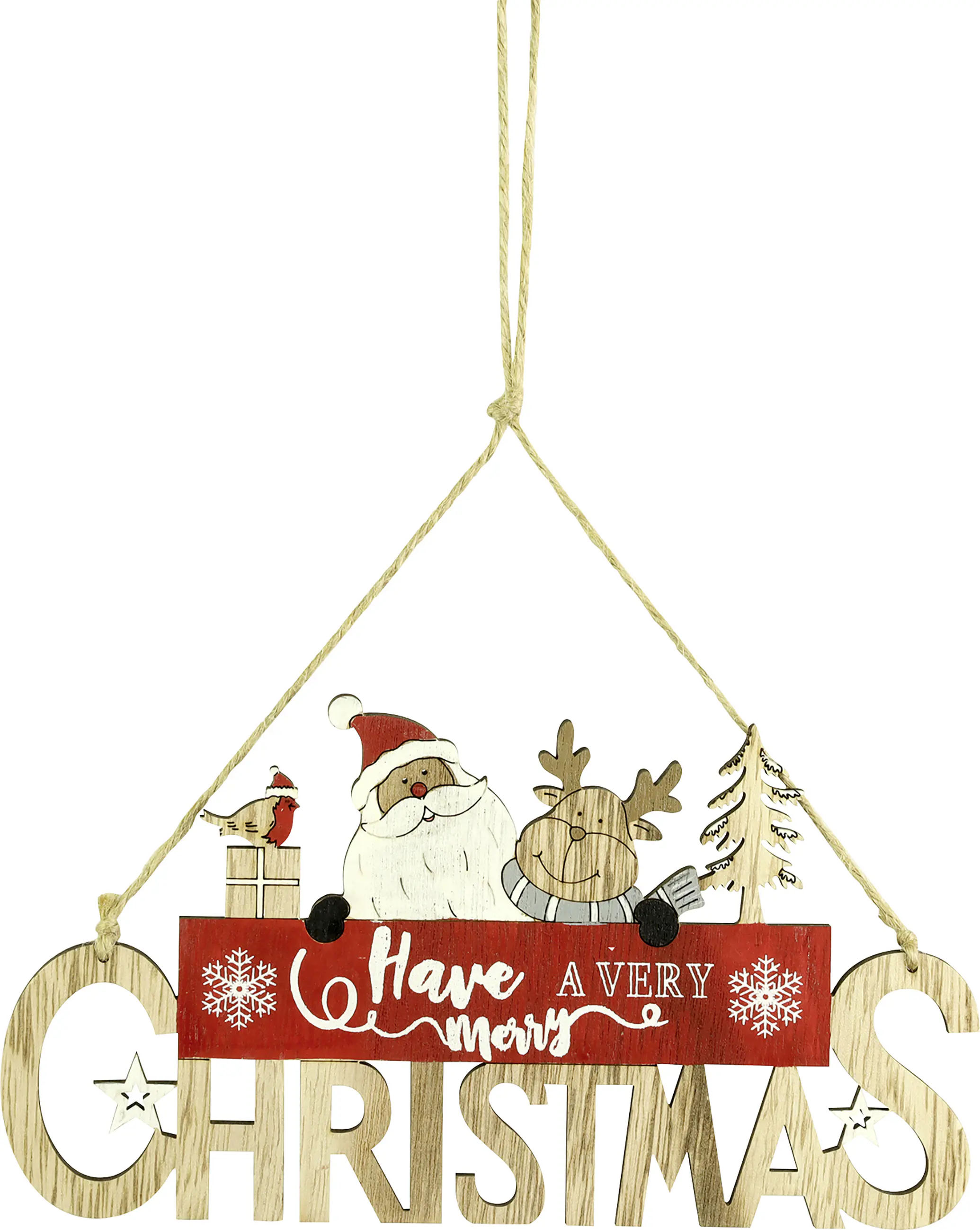 Holzschild Merry Christmas 22 x 11 cm natur-rot