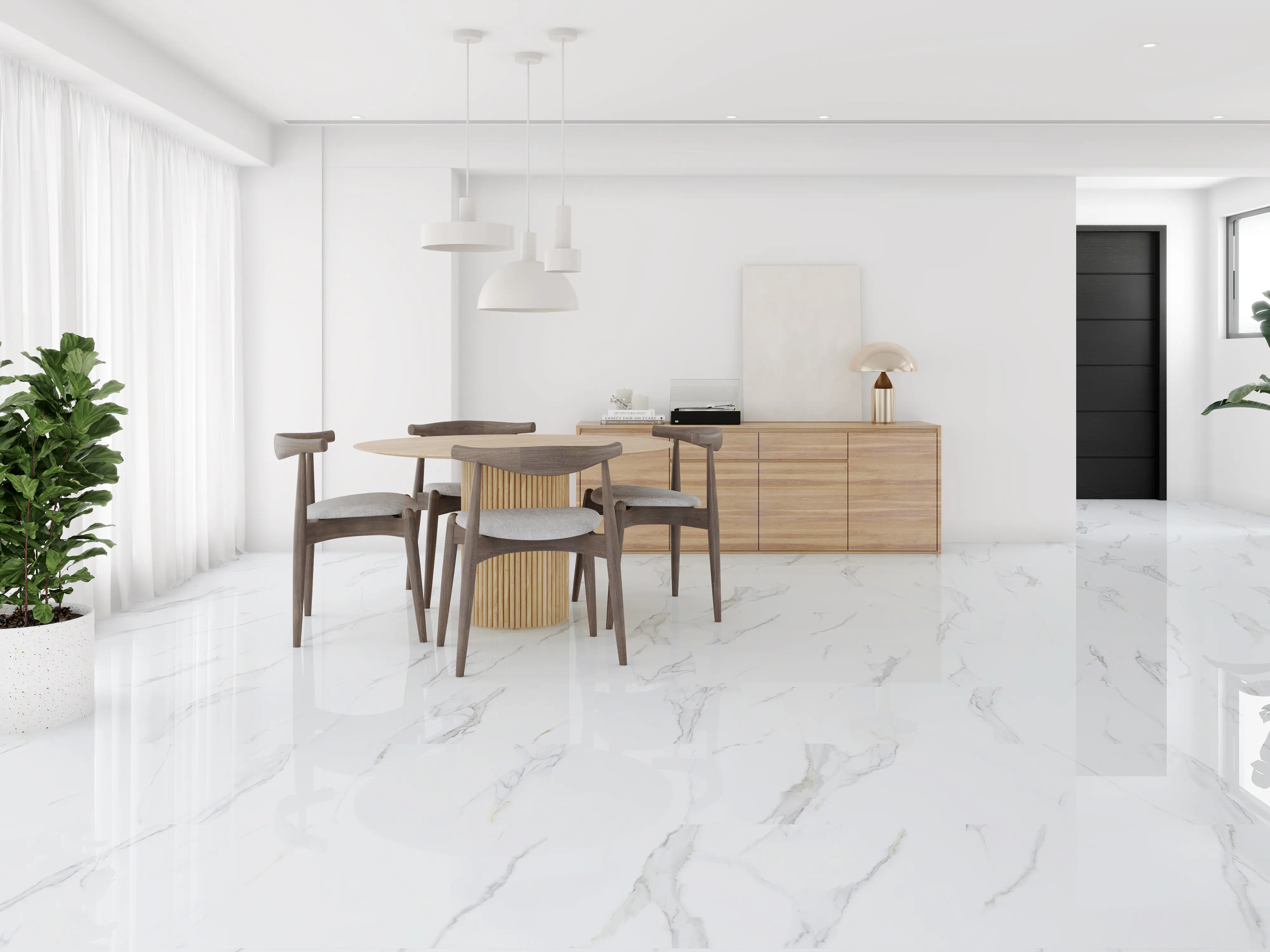 Decoflooring Vinylboden Fliese white marble XXL mit Trittschalldämmung