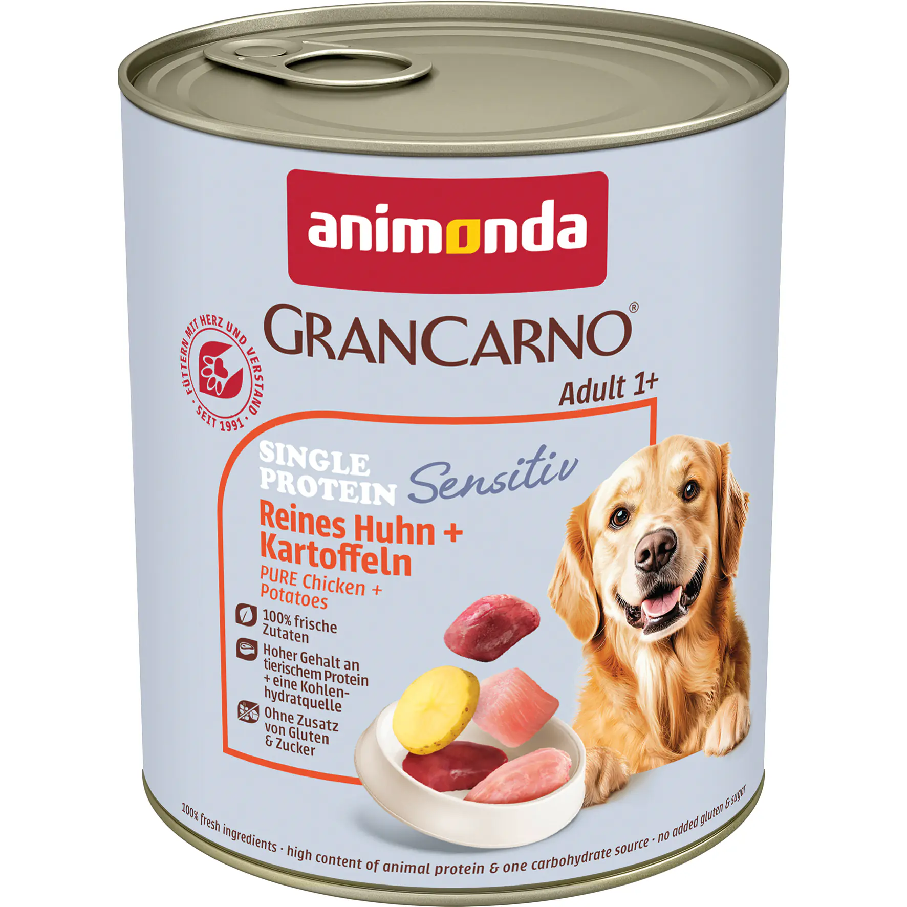 Animonda GranCarno Hundenassfutter Adult Sensitiv getreidefrei 800 g Huhn & Kartoffeln