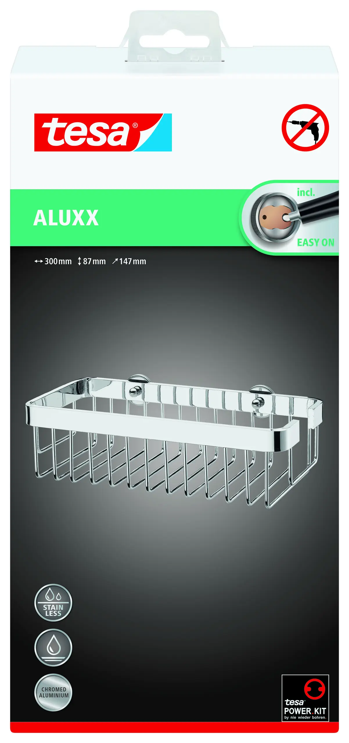 tesa Duschkorb Aluxx zum Kleben viereckig 1 Ablage verchromt 30 cm