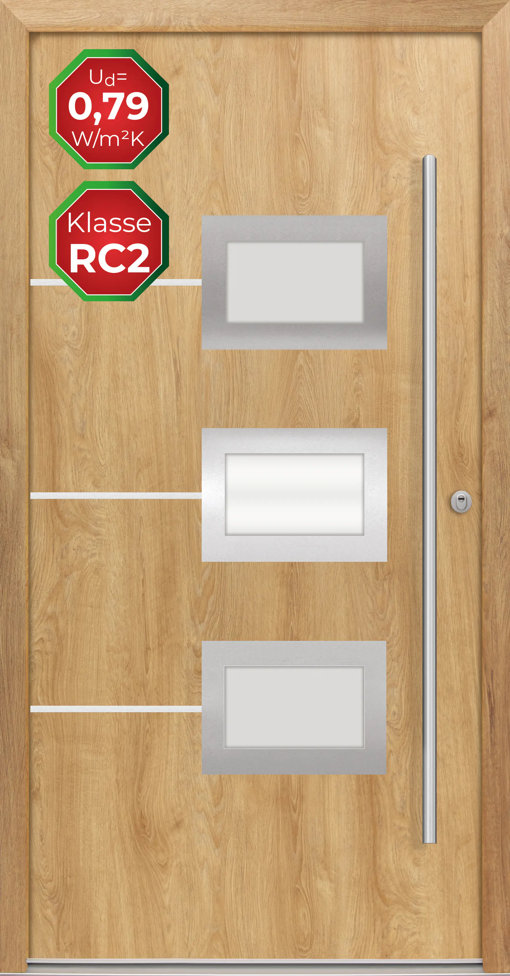 Splendoor Haustür Passivedoor Premium B03 RC2 Eiche Natur DIN Rechts 110 x 210 cm