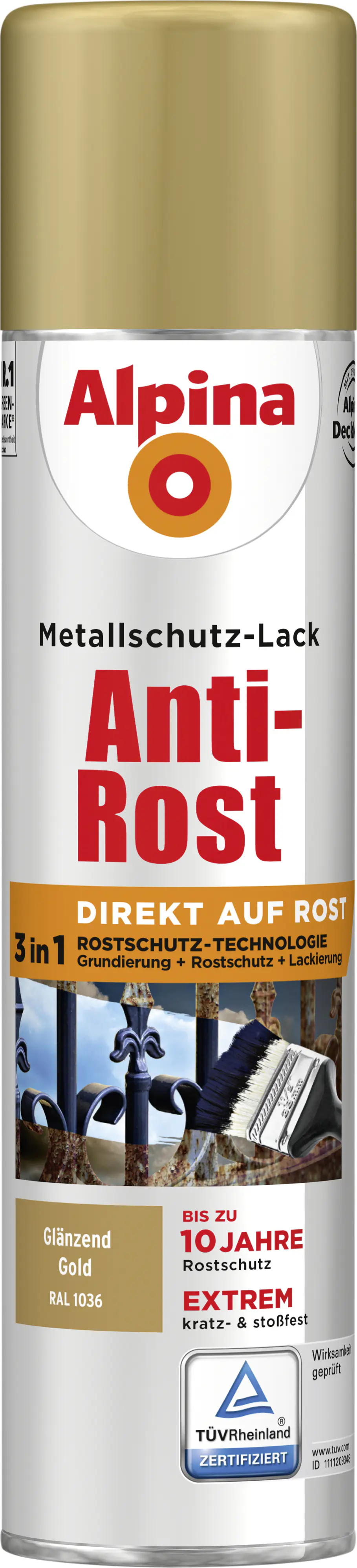 Alpina Sprühmetallschutz-Lack Anti Rost 400 ml gold glänzend