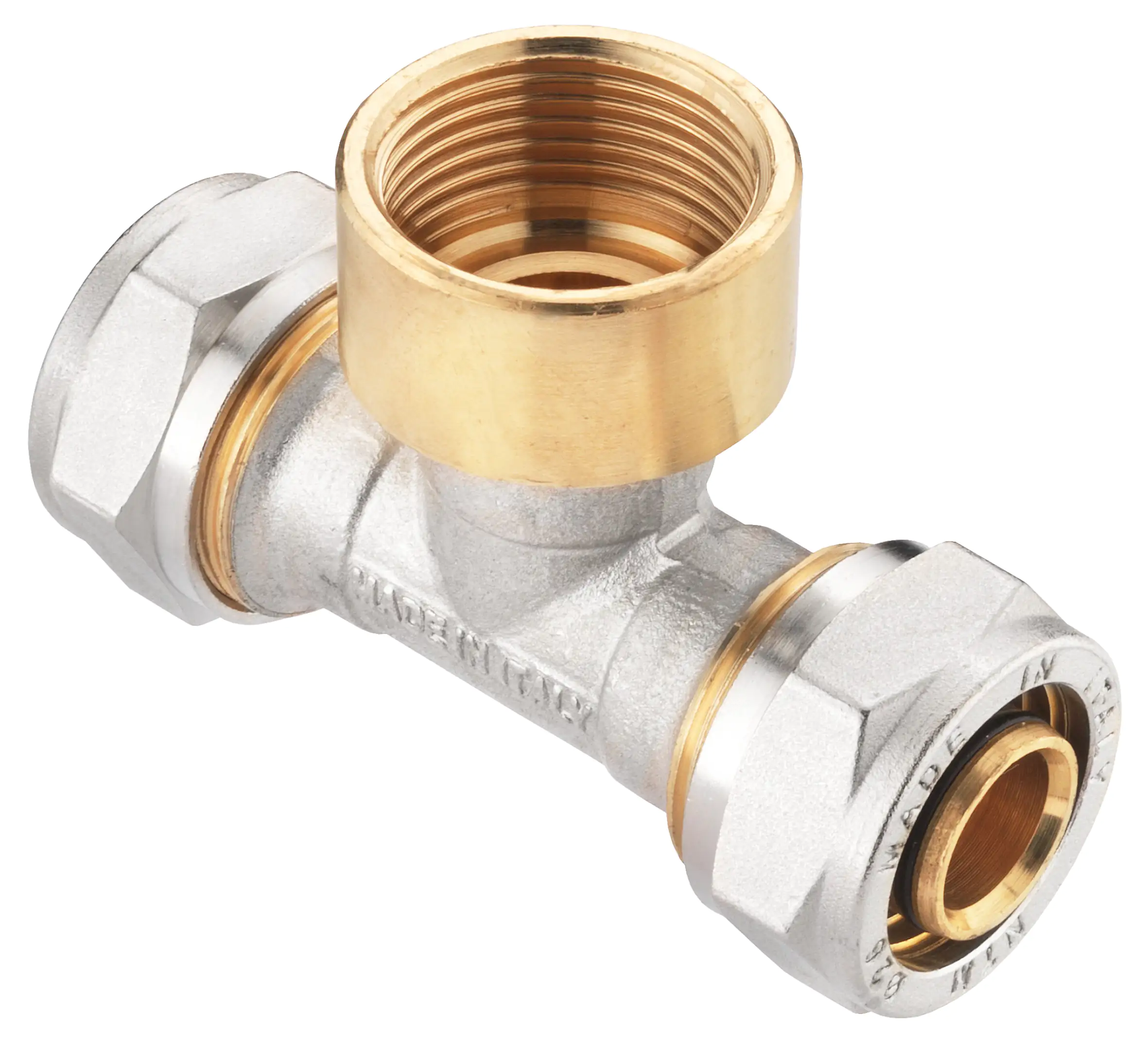 Cornat Schraub-T-Stück komplett ø 26 mm 1" IG Messing vernickelt