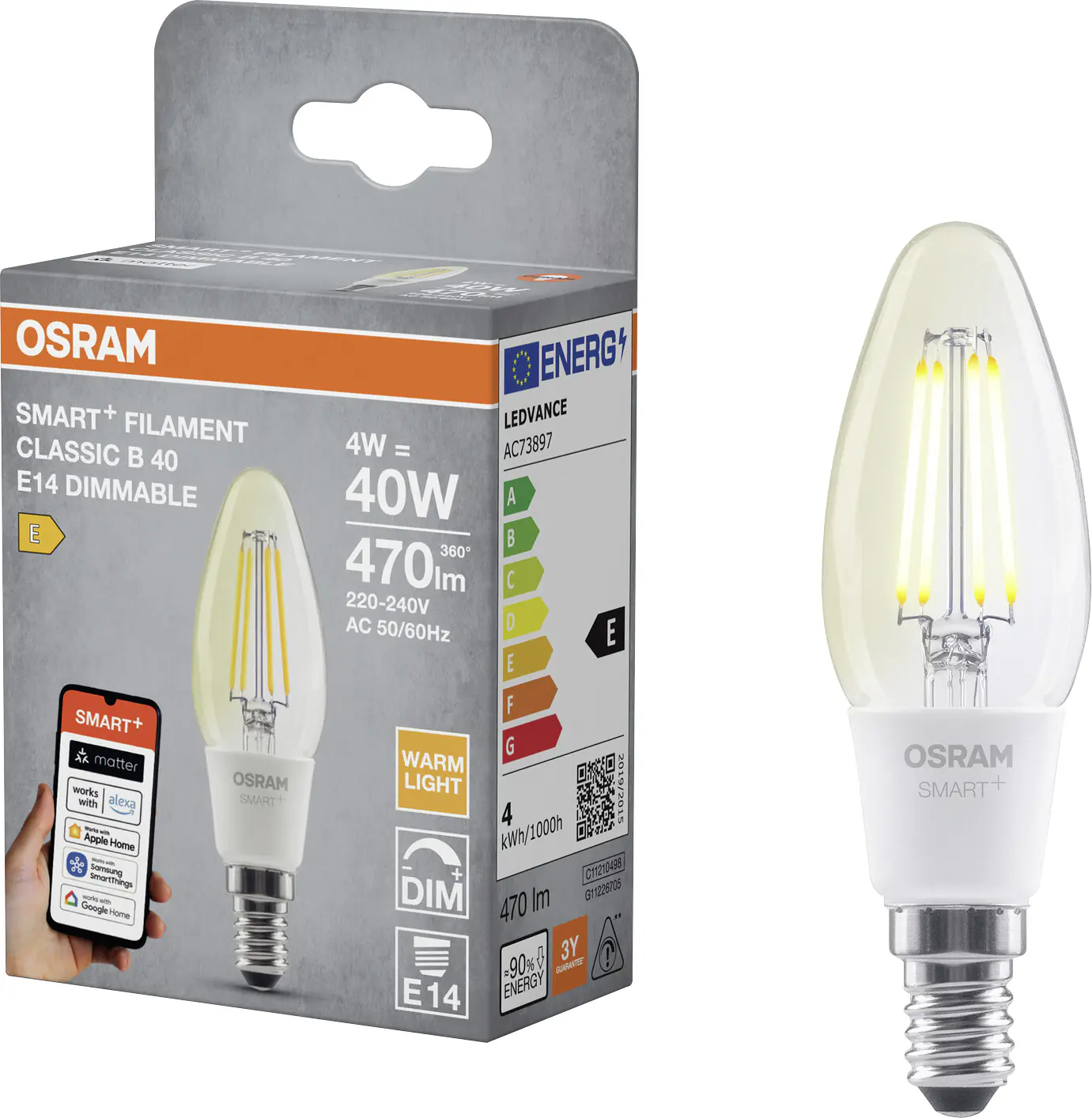 Osram SMART+ Matter Leuchtmittel E14 Classic 4W dimmbar warmweiß Osram SMART+ Matter Leuchtmittel E14 Classic 4W dimmbar warmweiß