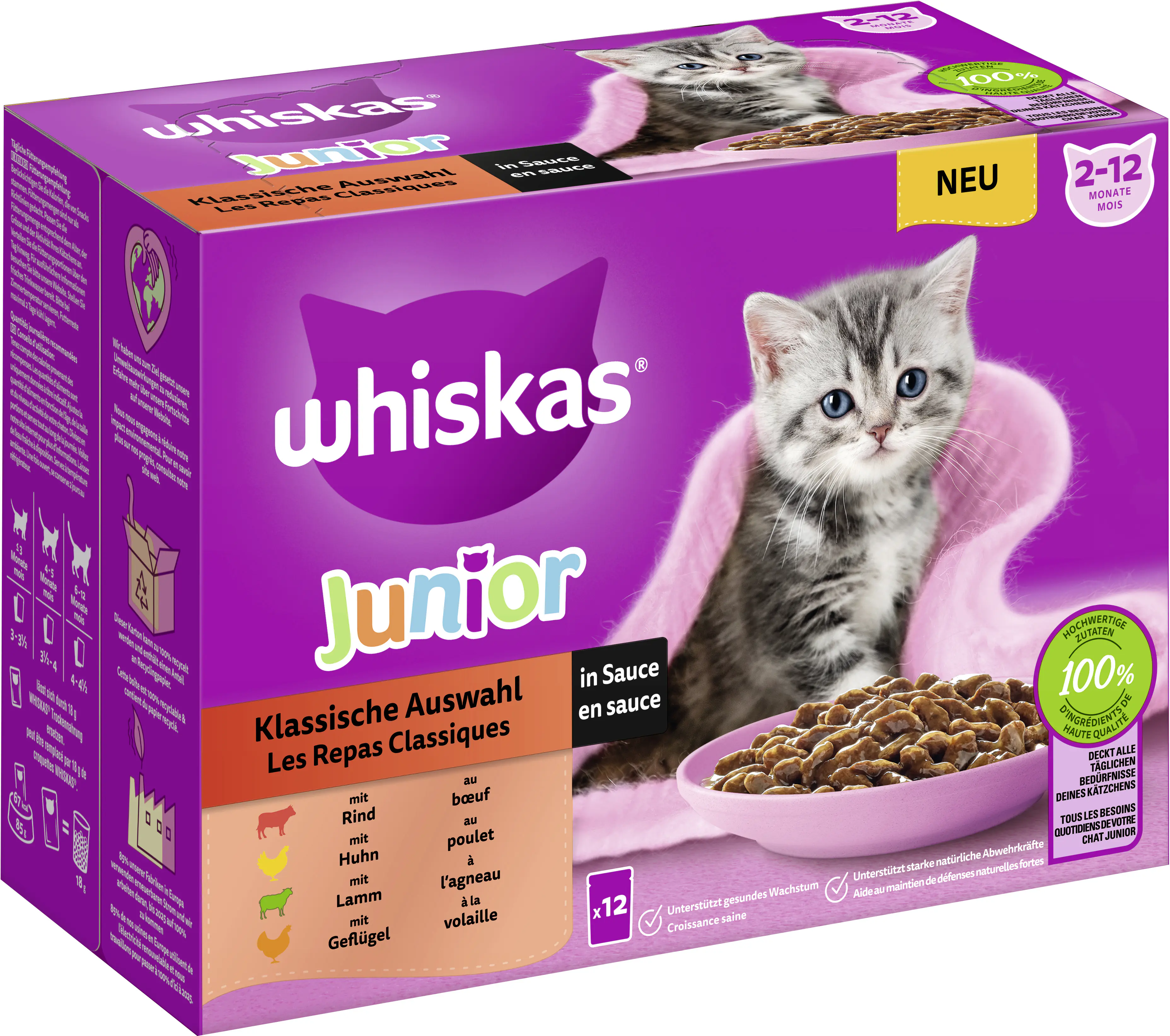Whiskas Mulitpack Junior klassische Auswahl in Sauce Katzenfutter 12 x 85 g
